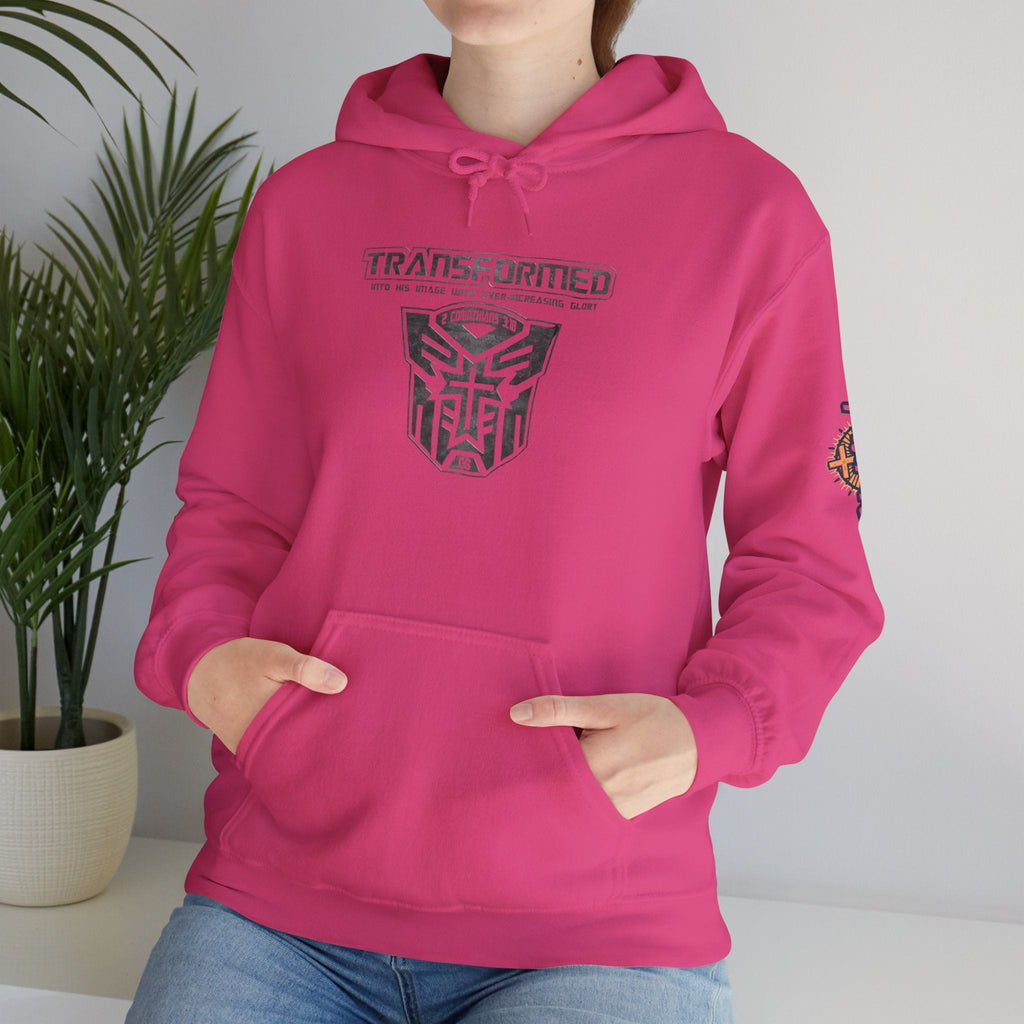Transformer Logo Christian Hoodie | 2 Corinthians 3:18 Bible Verse Hoodie Printify