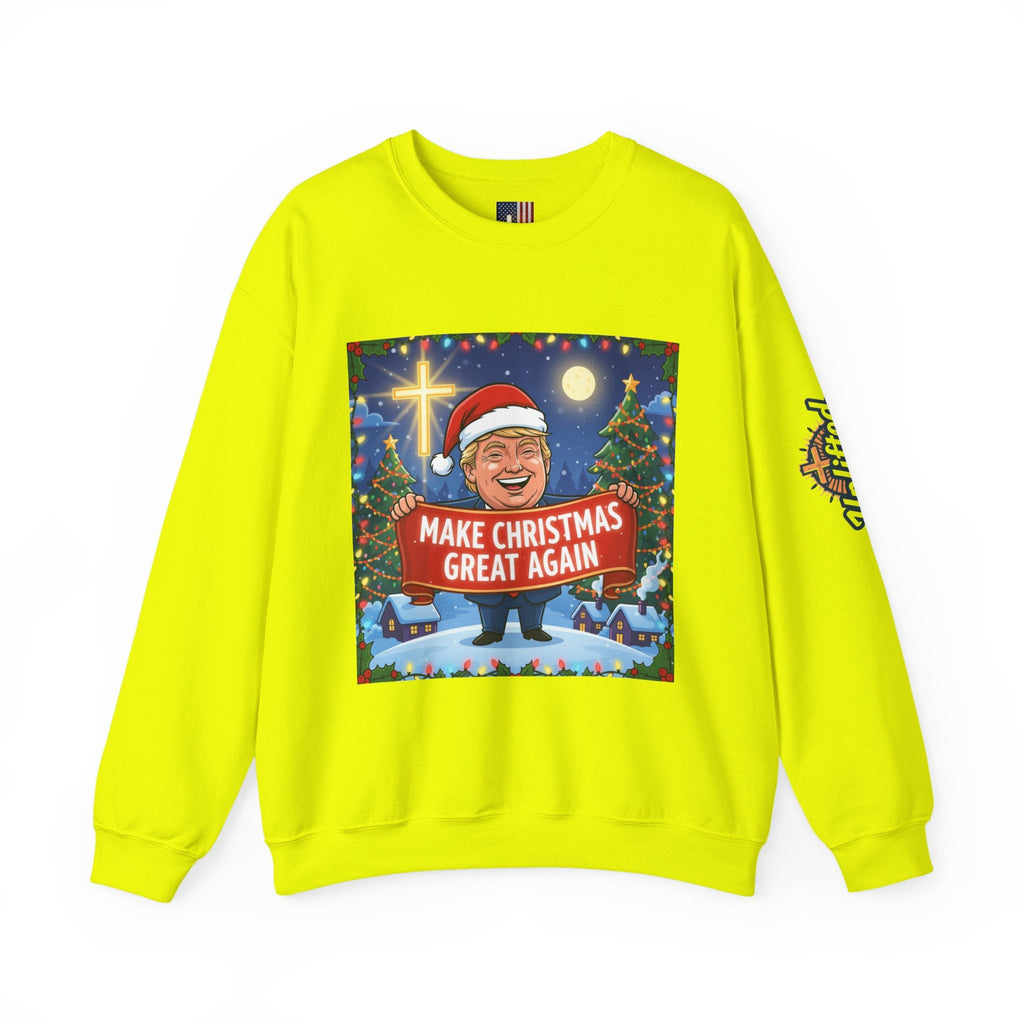 🎄 Make Christmas Great Again – Patriotic Christian Christmas Sweatshirt | Bold Holiday Faith Tee | Red & White Banner Design | Uplifted Gear Printify