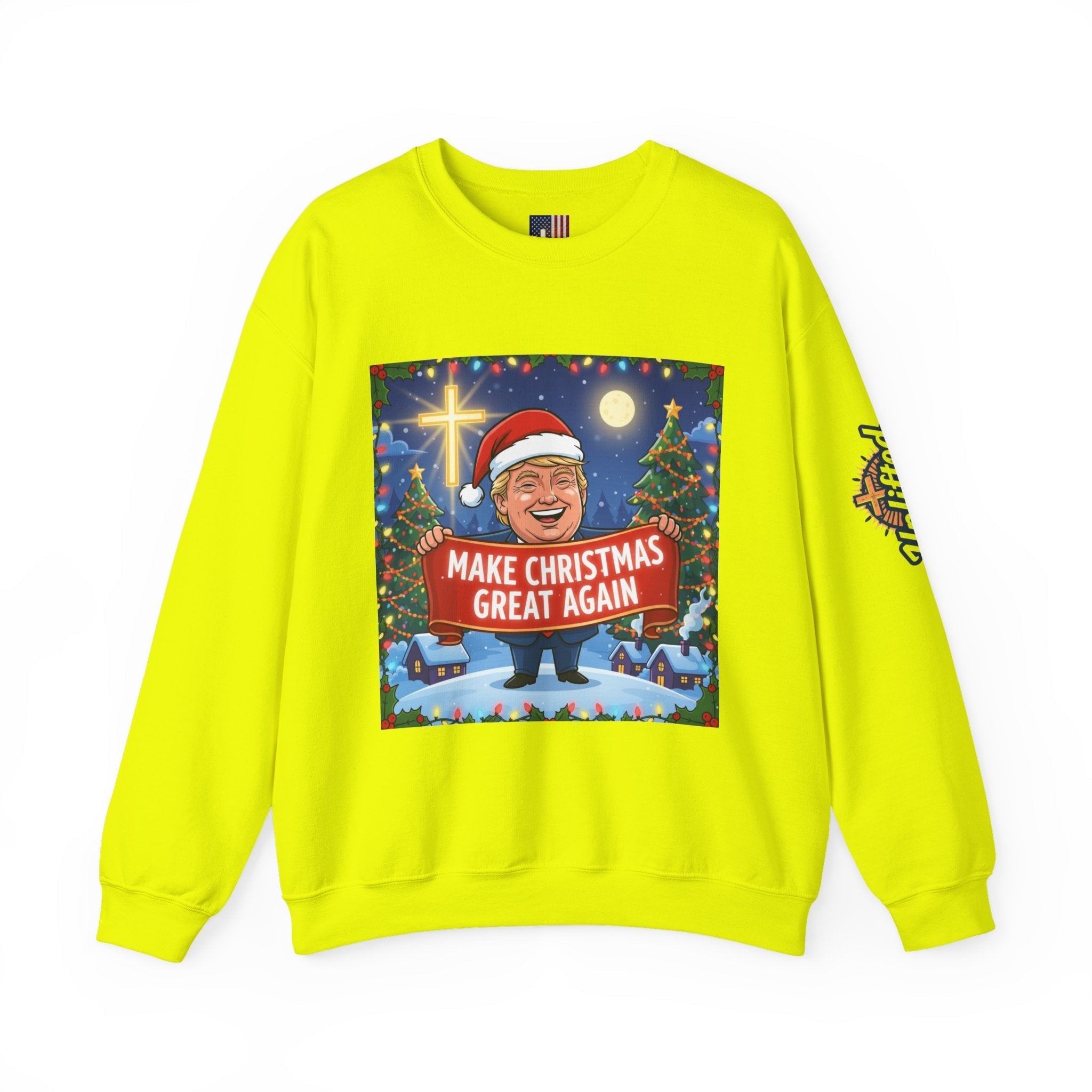 🎄 Make Christmas Great Again – Patriotic Christian Christmas Sweatshirt | Bold Holiday Faith Tee | Red & White Banner Design | Uplifted Gear Printify