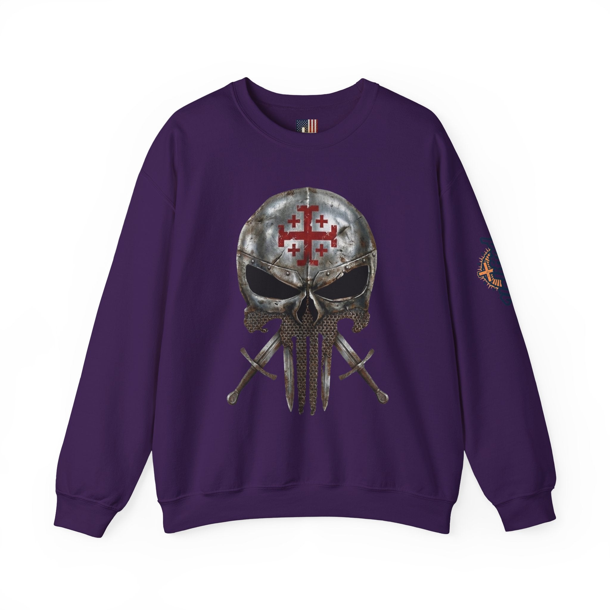 Crusader Knight Christian Skull Sweatshirt - Warrior Armor of God Sweatshirt Printify