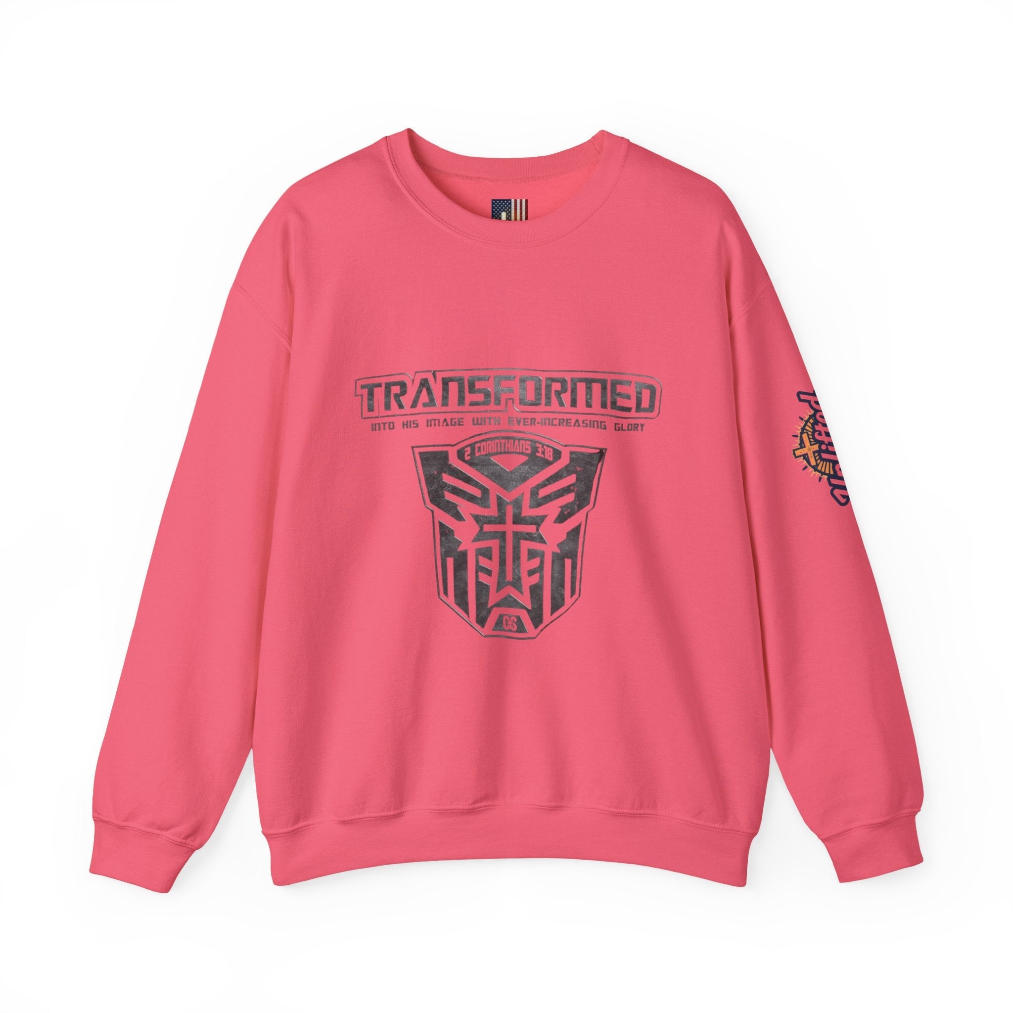 Transformer Logo Christian Sweatshirt | 2 Corinthians 3:18 Bible Verse Sweatshirt Printify