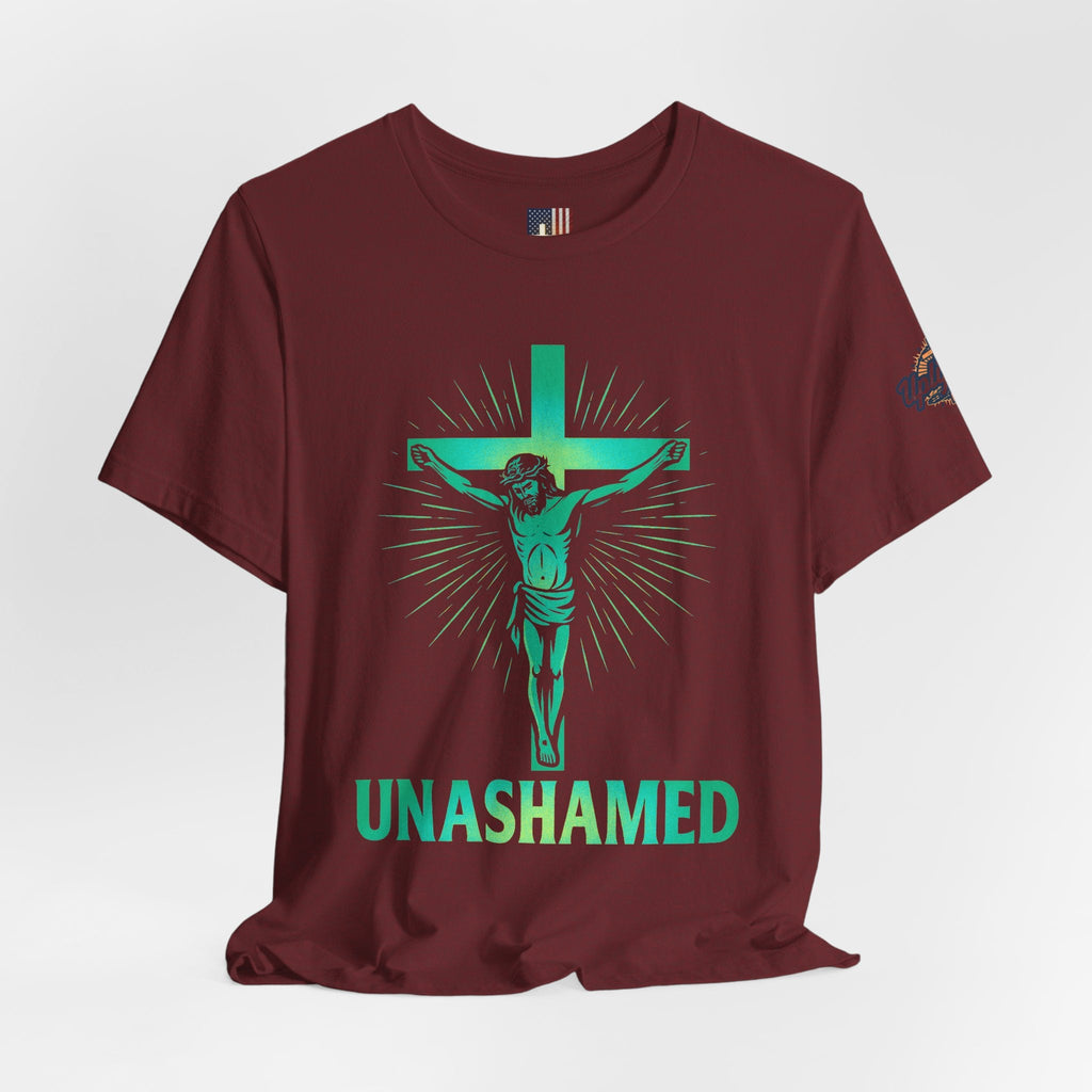 Unashamed T-shirt – Romans 1:16 Crucifixion Christian t-shirt for Bold Unwavering Faith Printify