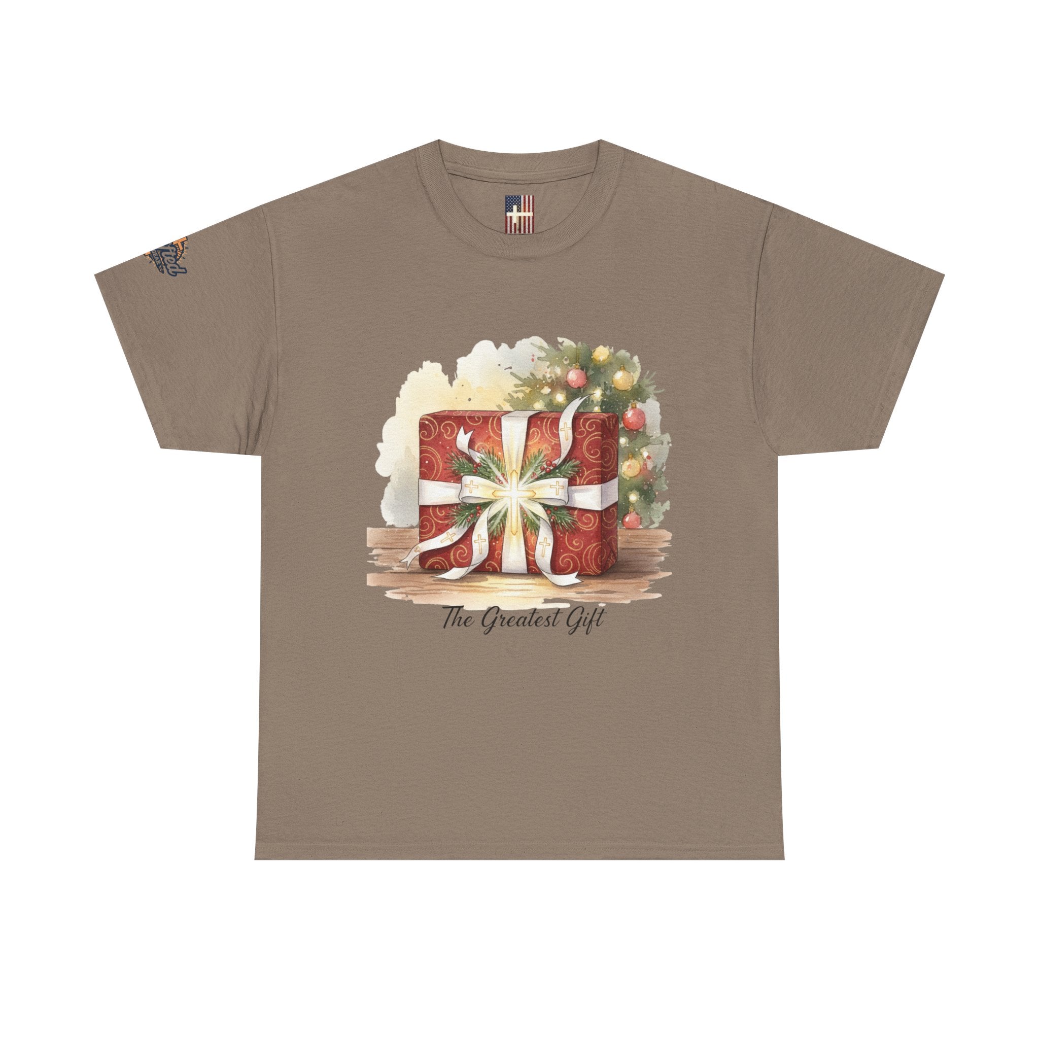 The Greatest Gift T-shirt – Cross Bow Present Christian T-shirt for Christmas Salvation & Eternal Faith Printify