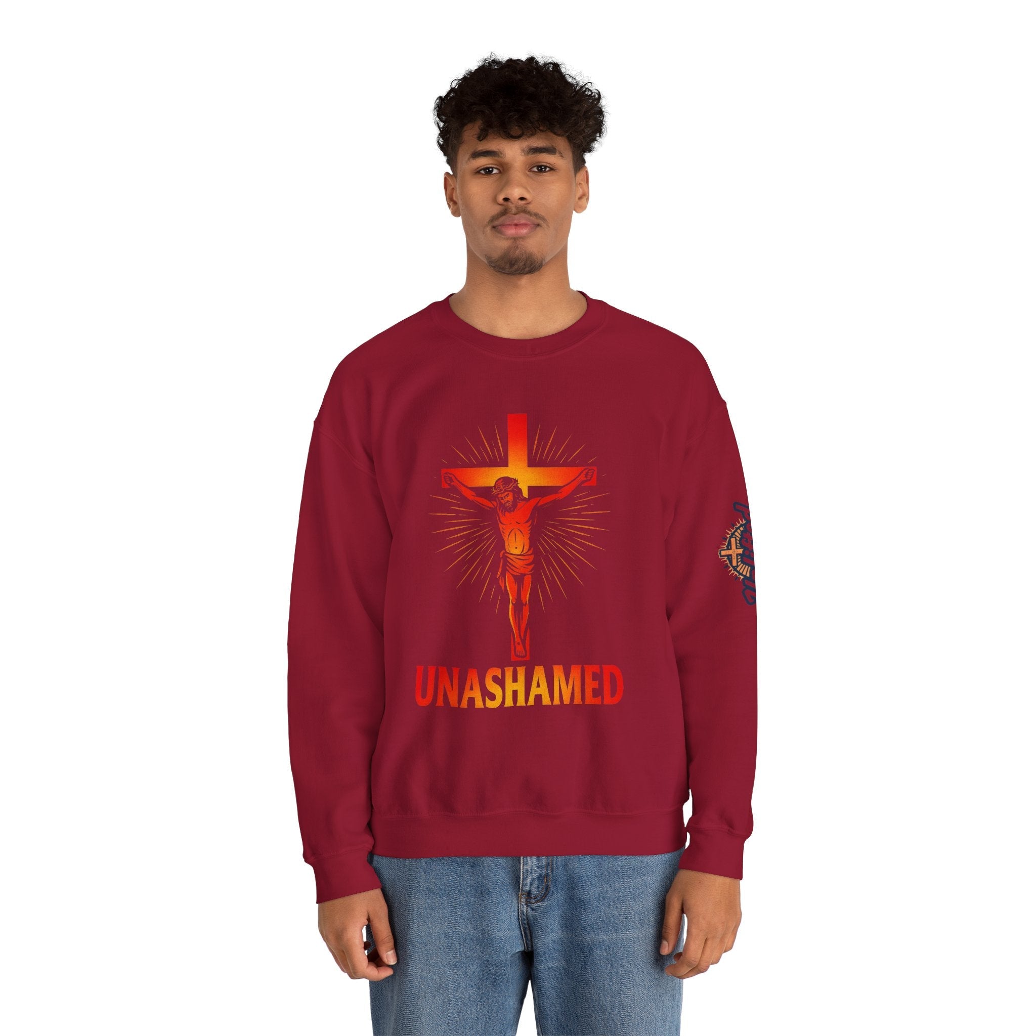 Unashamed Sweatshirt – Romans 1:16 Crucifixion Christian Sweatshirt for Bold Unwavering Faith Printify