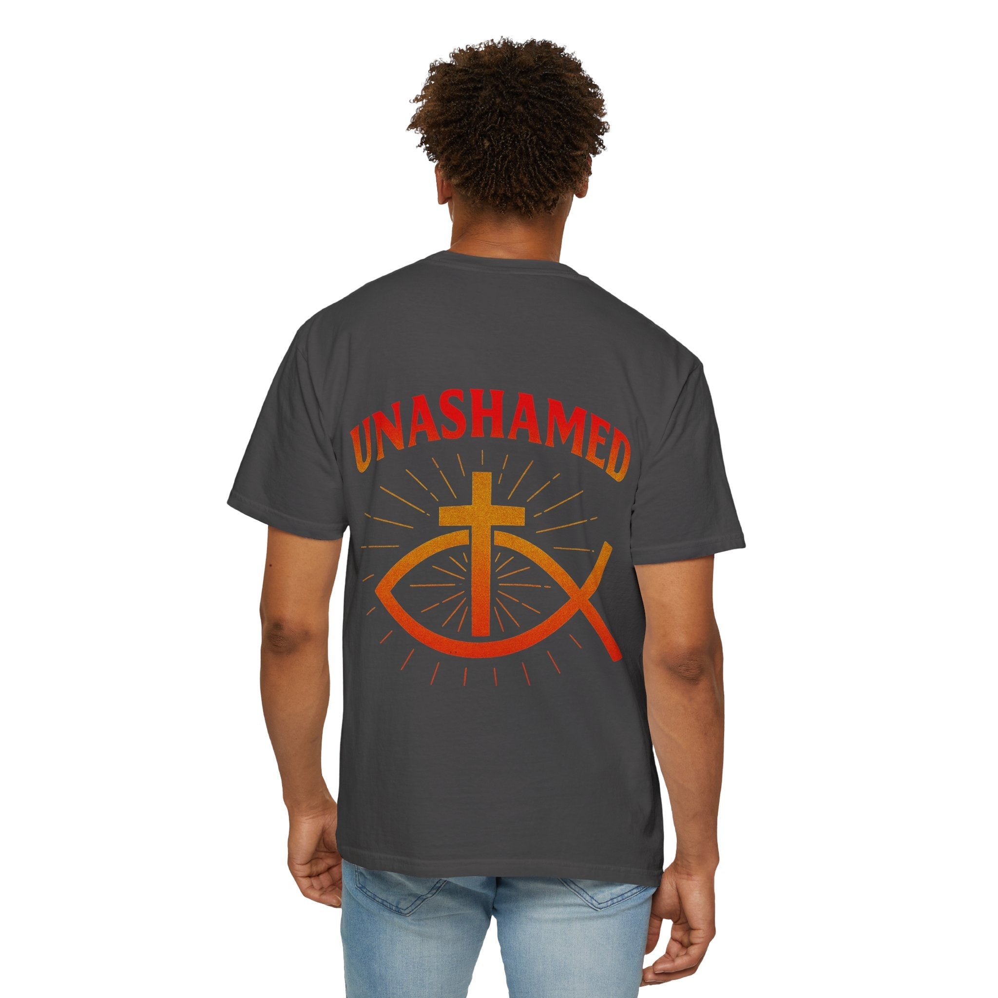 Unashamed T-shirt – Ichthys Jesus Fish & Cross Christian Sweatshirt for Romans 1:16 Bold Faith Printify