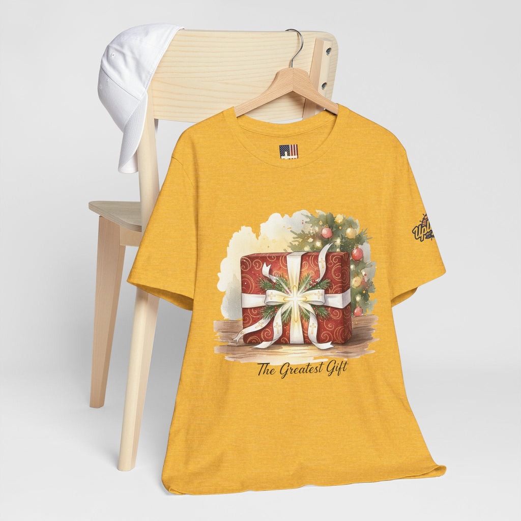 The Greatest Gift T-shirt – Cross Bow Present Christian T-shirt for Christmas Salvation & Eternal Faith Printify