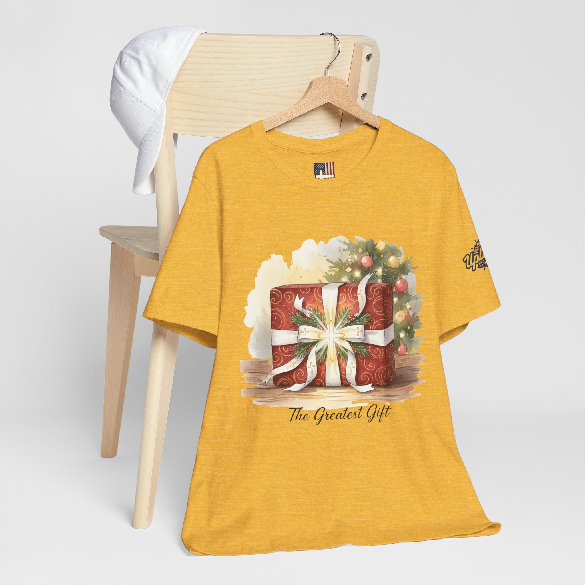 The Greatest Gift T-shirt – Cross Bow Present Christian T-shirt for Christmas Salvation & Eternal Faith Printify