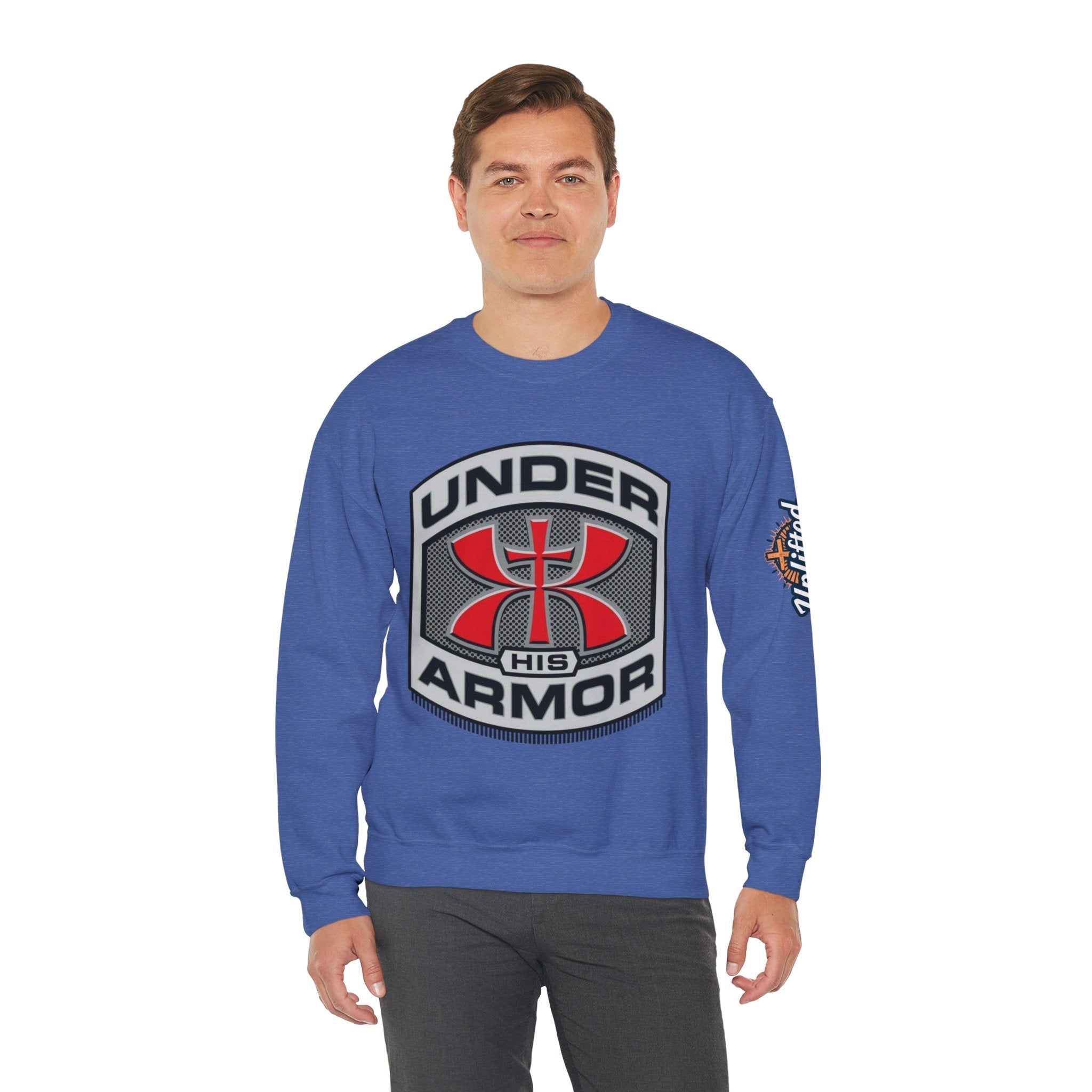 Under His Armor Crewneck Sweatshirt — Christian Faith Graphic Pullover Printify