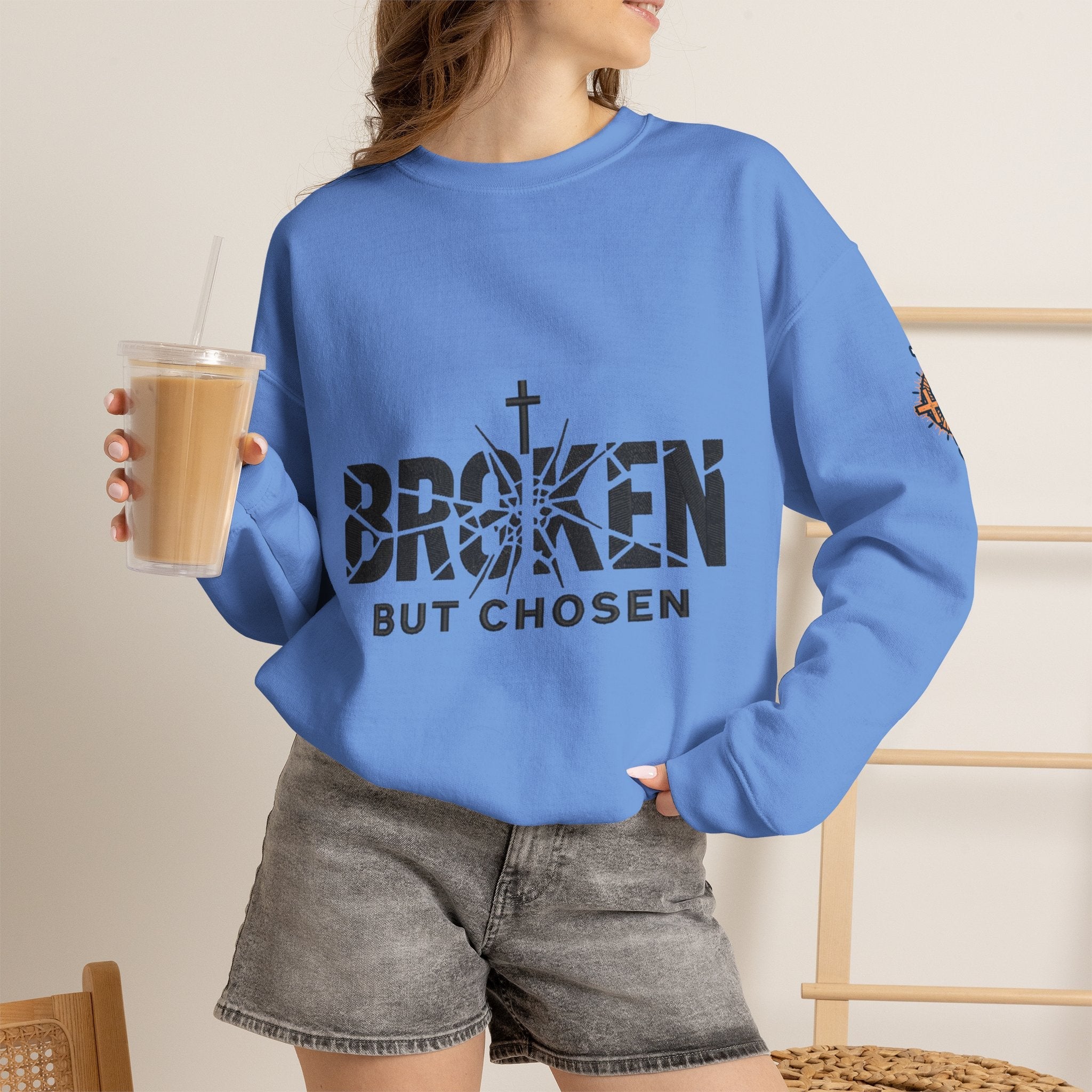 Broken But Chosen Crewneck Sweatshirt Printify