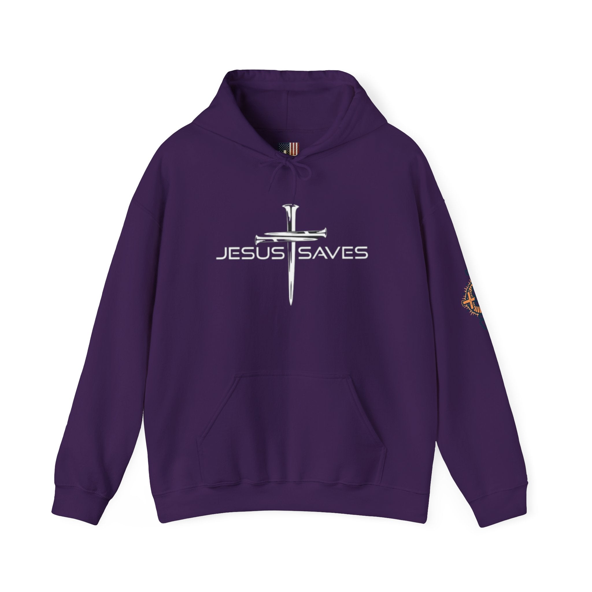 Jesus Saves Hoodie – 3 Nails Crucifix Cross Christian Sweatshirt for Redemption Faith & Bold Salvation Printify