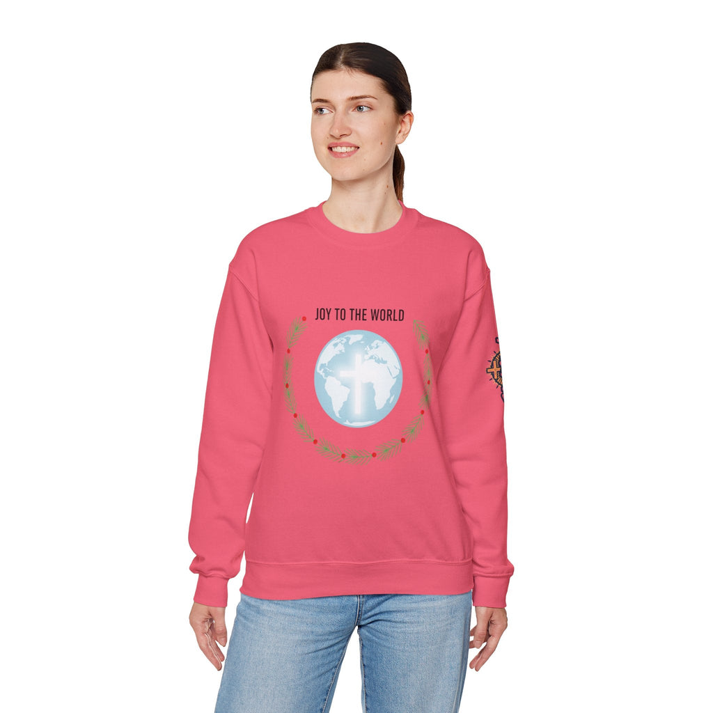 Joy to the World Sweatshirt – Wreath Earth Nativity Christian Christmas Sweatshirt for Isaiah 9:6 Holiday Faith & Festive Joy Printify