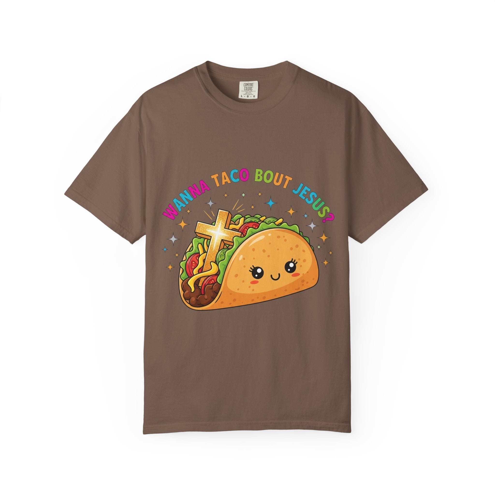 Wanna Taco 'Bout Jesus? Funny Christian Pun T-Shirt – Lettuce Pray & Share Faith! Printify