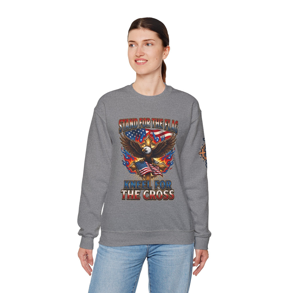 Stand for the Flag Kneel for the Cross Sweatshirt | Patriotic Eagle Sweatshirt Printify