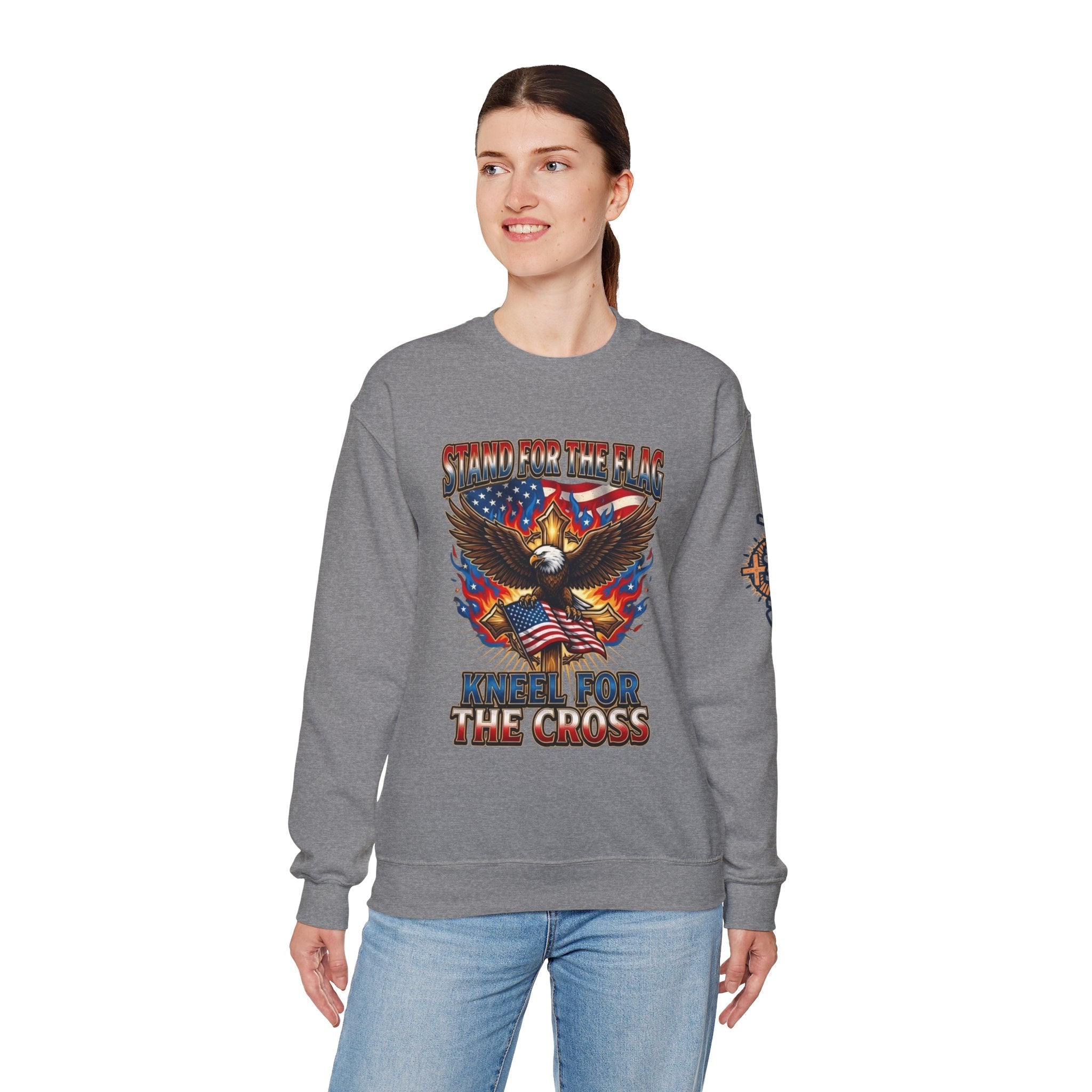Stand for the Flag Kneel for the Cross Sweatshirt | Patriotic Eagle Sweatshirt Printify