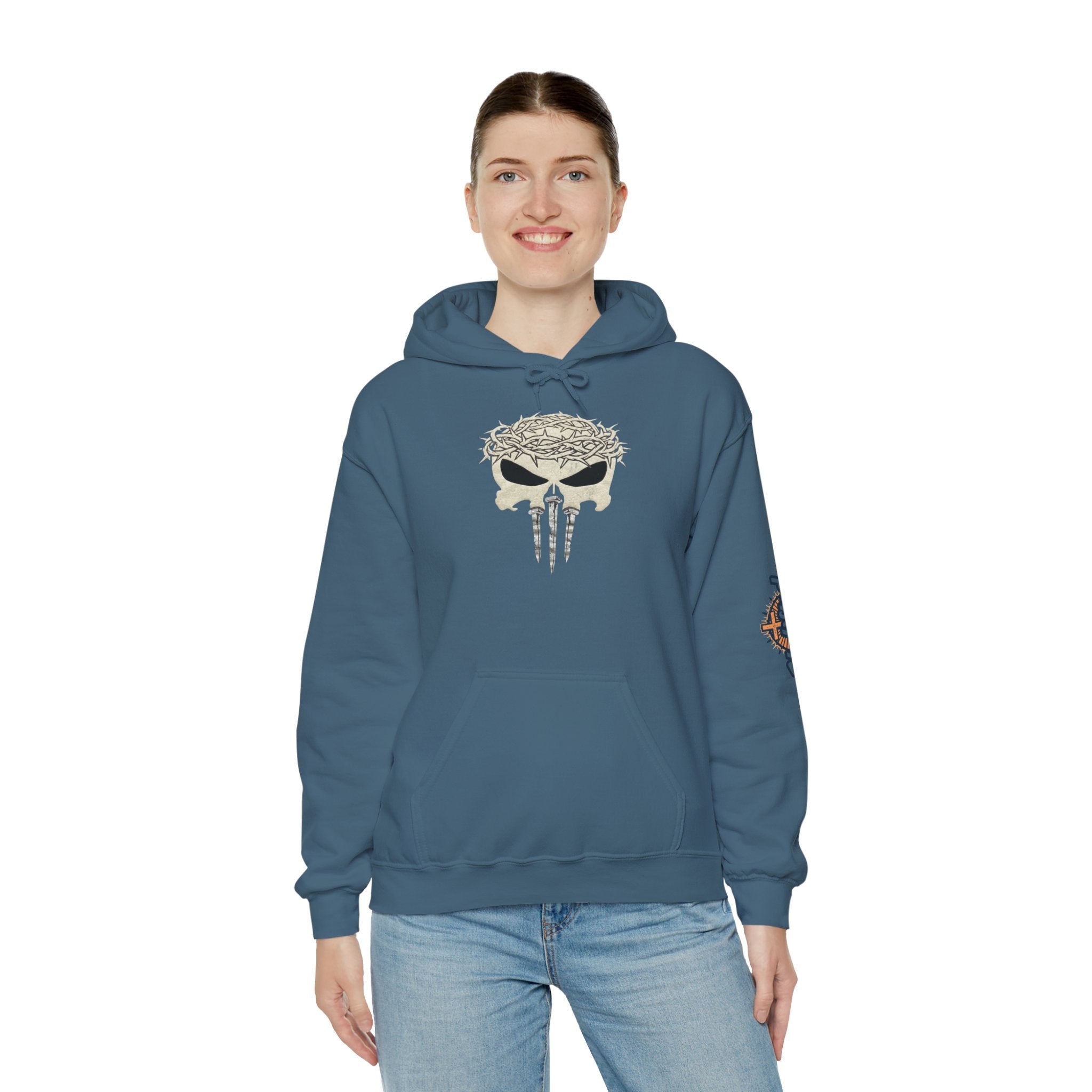 Christian Skull Hoodie - Crown of Thorns & Nails - Warrior Faith Hoodie Printify