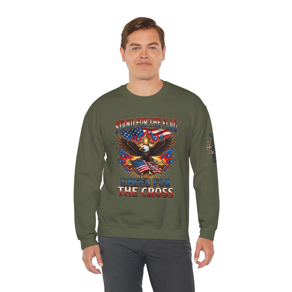 Stand for the Flag Kneel for the Cross Sweatshirt | Patriotic Eagle Sweatshirt Printify