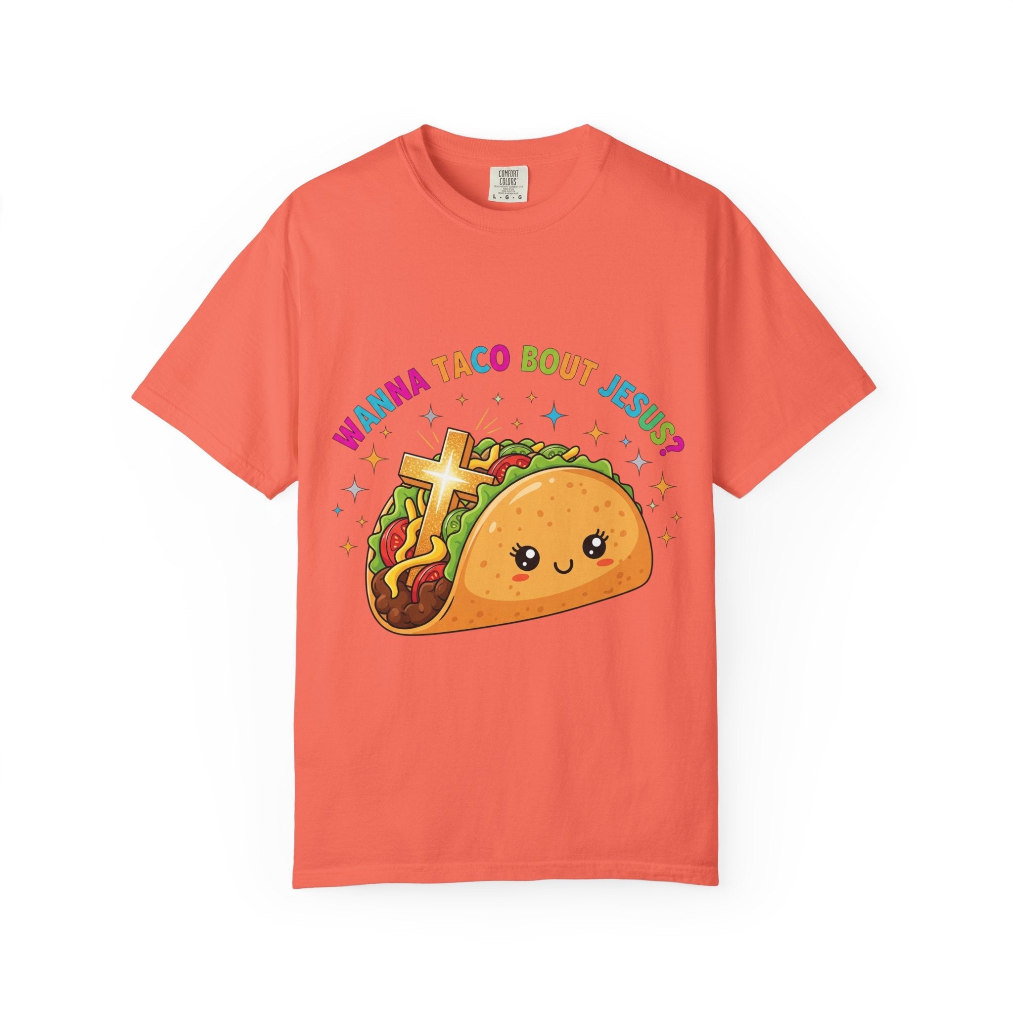 Wanna Taco 'Bout Jesus? Funny Christian Pun T-Shirt – Lettuce Pray & Share Faith! Printify
