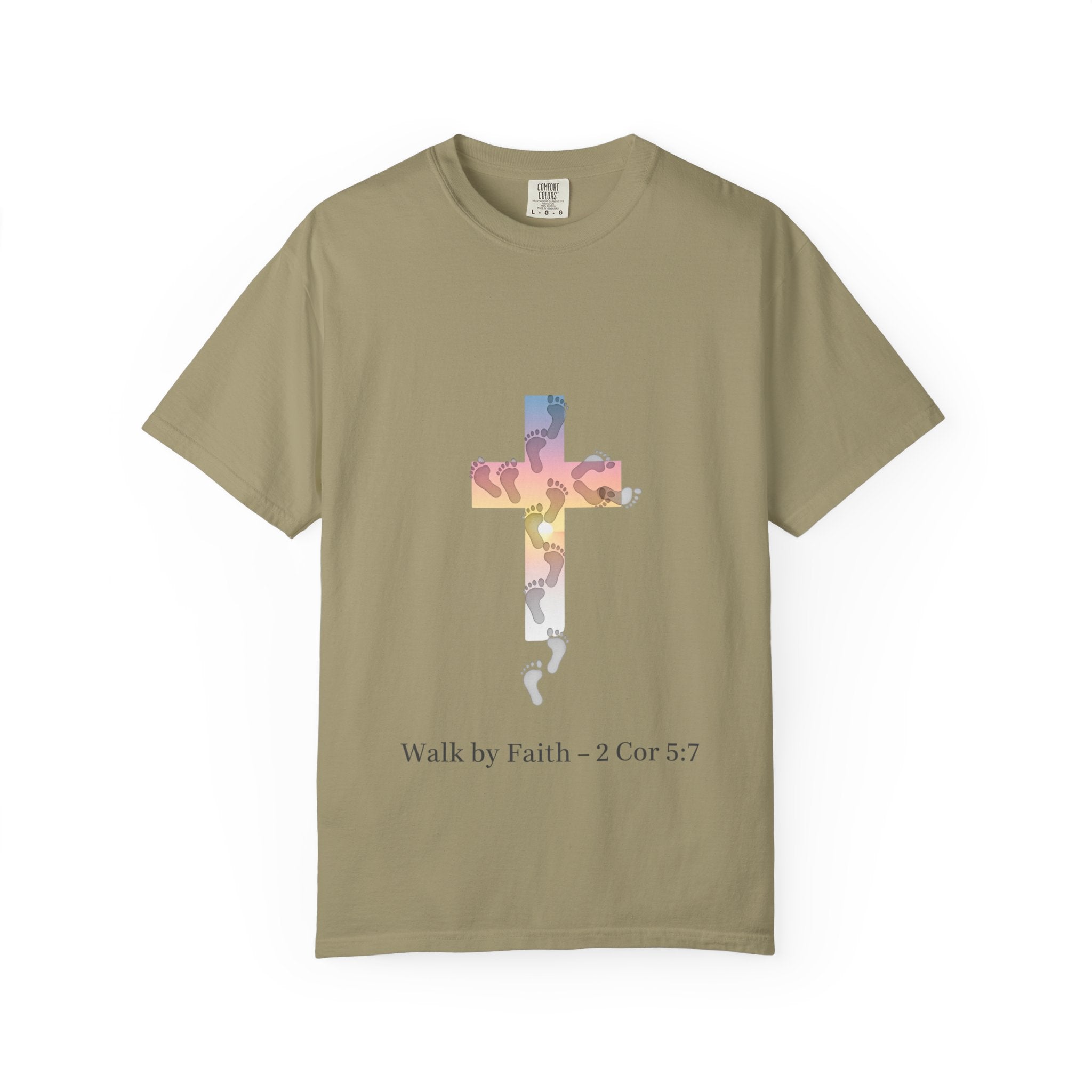 Walk by Faith T-Shirt – Cross & Footprints Christian Tee for Bold Believers Printify