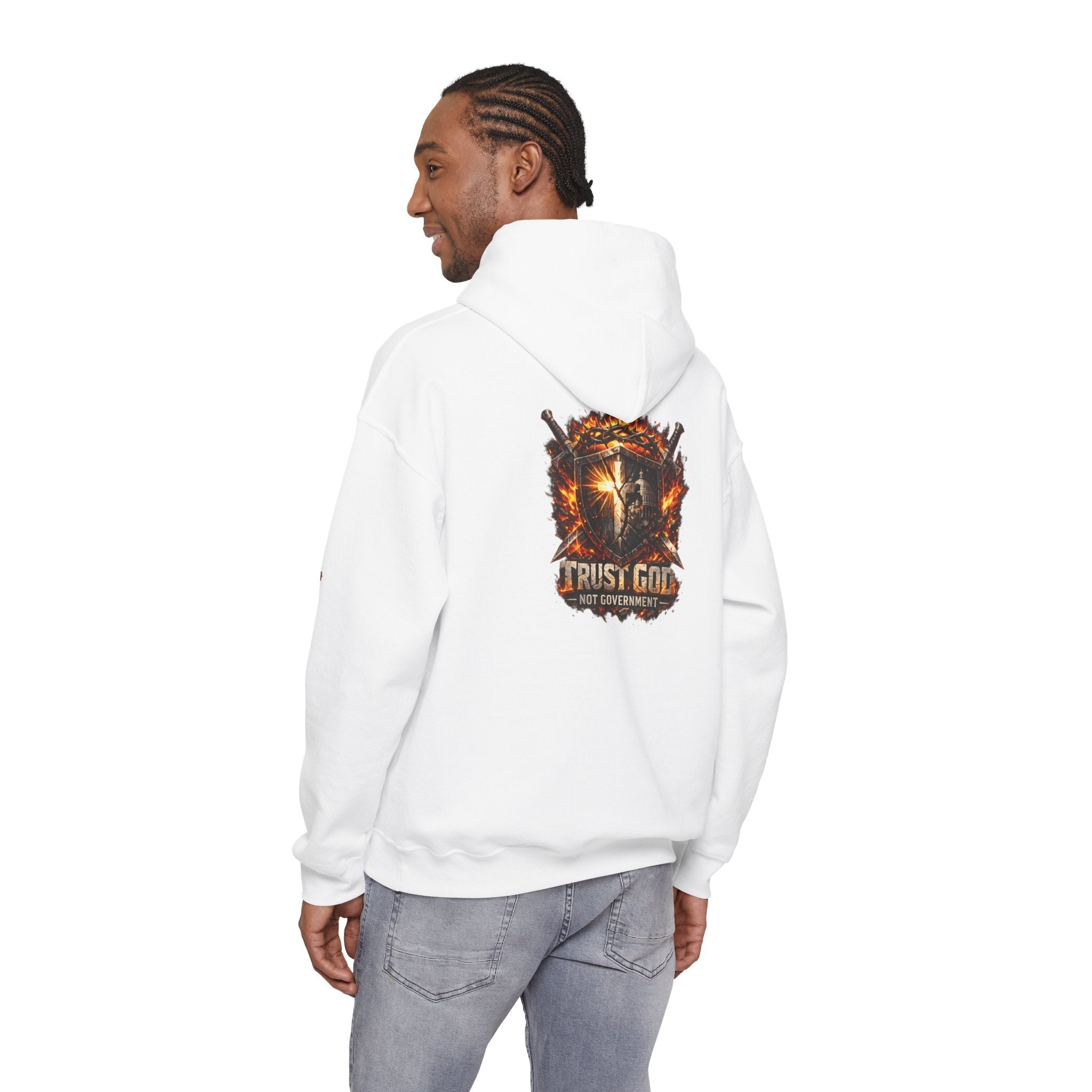 Trust God Not Government Shield Hoodie — Patriotic Christian Faith Hoodie Printify