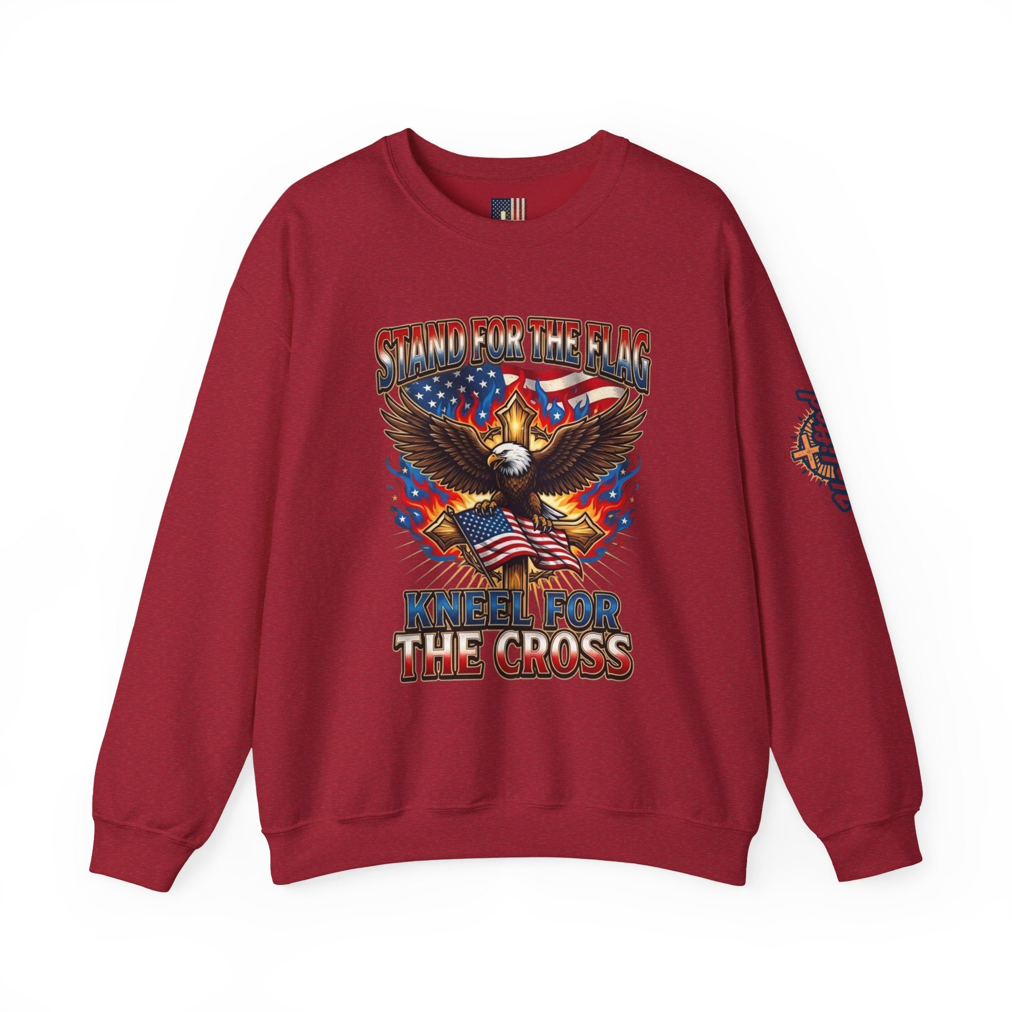 Stand for the Flag Kneel for the Cross Sweatshirt | Patriotic Eagle Sweatshirt Printify