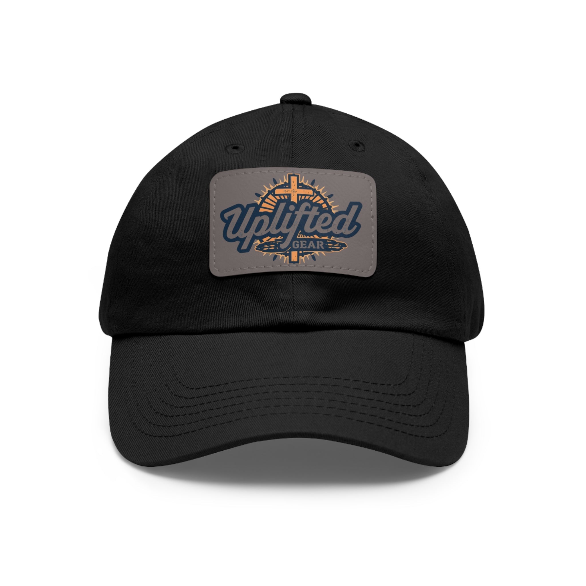Uplifted Gear Leather Patch Dad Hat — Vintage Aviation Logo Cap Printify