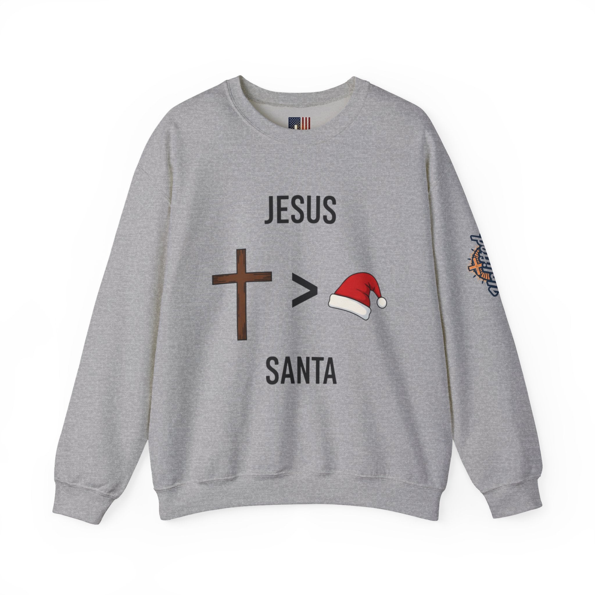 🎄 Jesus > Santa – Minimalist Christian Christmas Sweatshirt | Bold Faith Over Holiday Tee | Cross vs Santa Hat Design | Uplifted Gear Printify