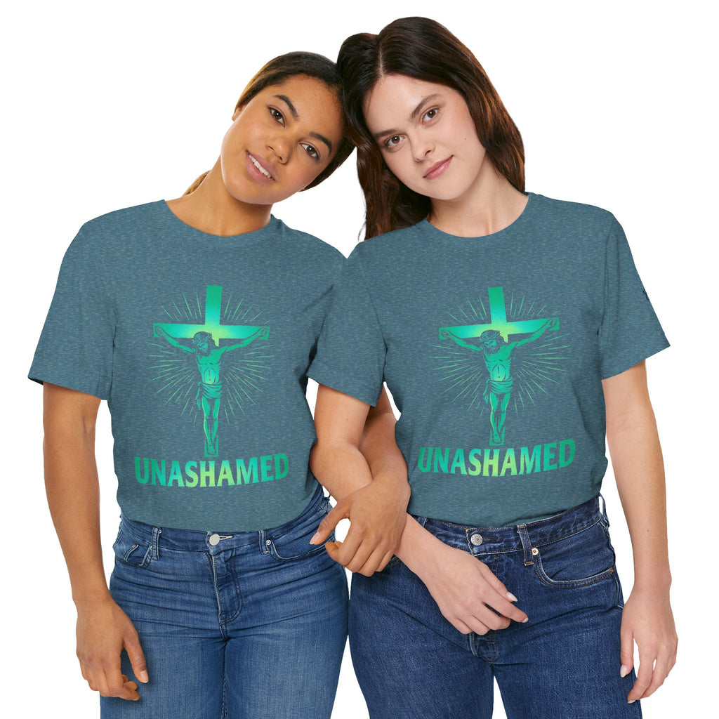 Unashamed T-shirt – Romans 1:16 Crucifixion Christian t-shirt for Bold Unwavering Faith Printify