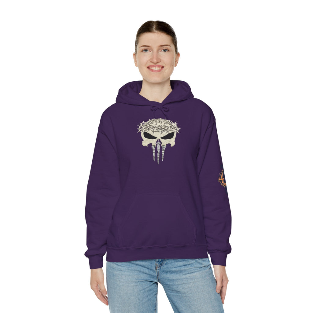 Christian Skull Hoodie - Crown of Thorns & Nails - Warrior Faith Hoodie Printify