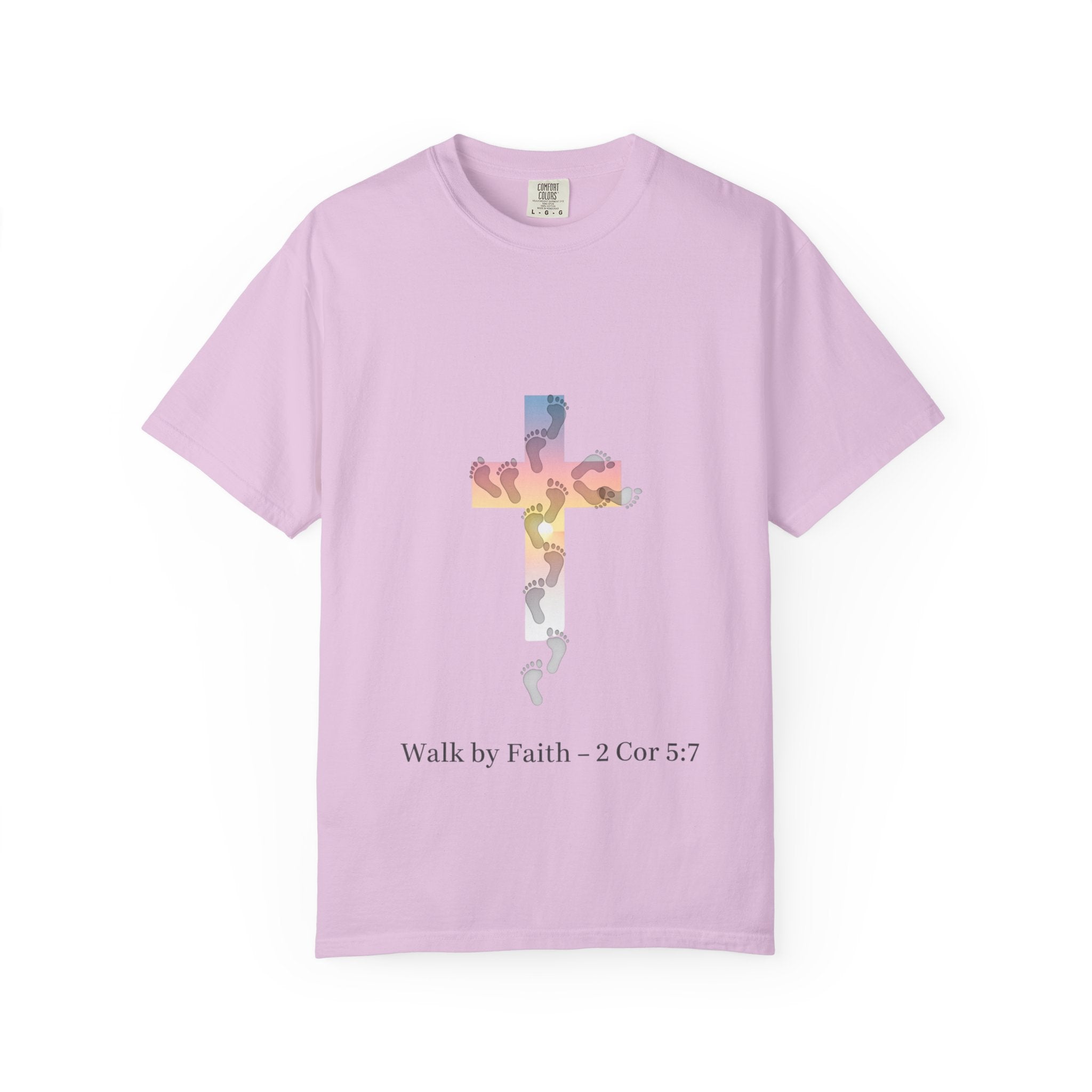 Walk by Faith T-Shirt – Cross & Footprints Christian Tee for Bold Believers Printify