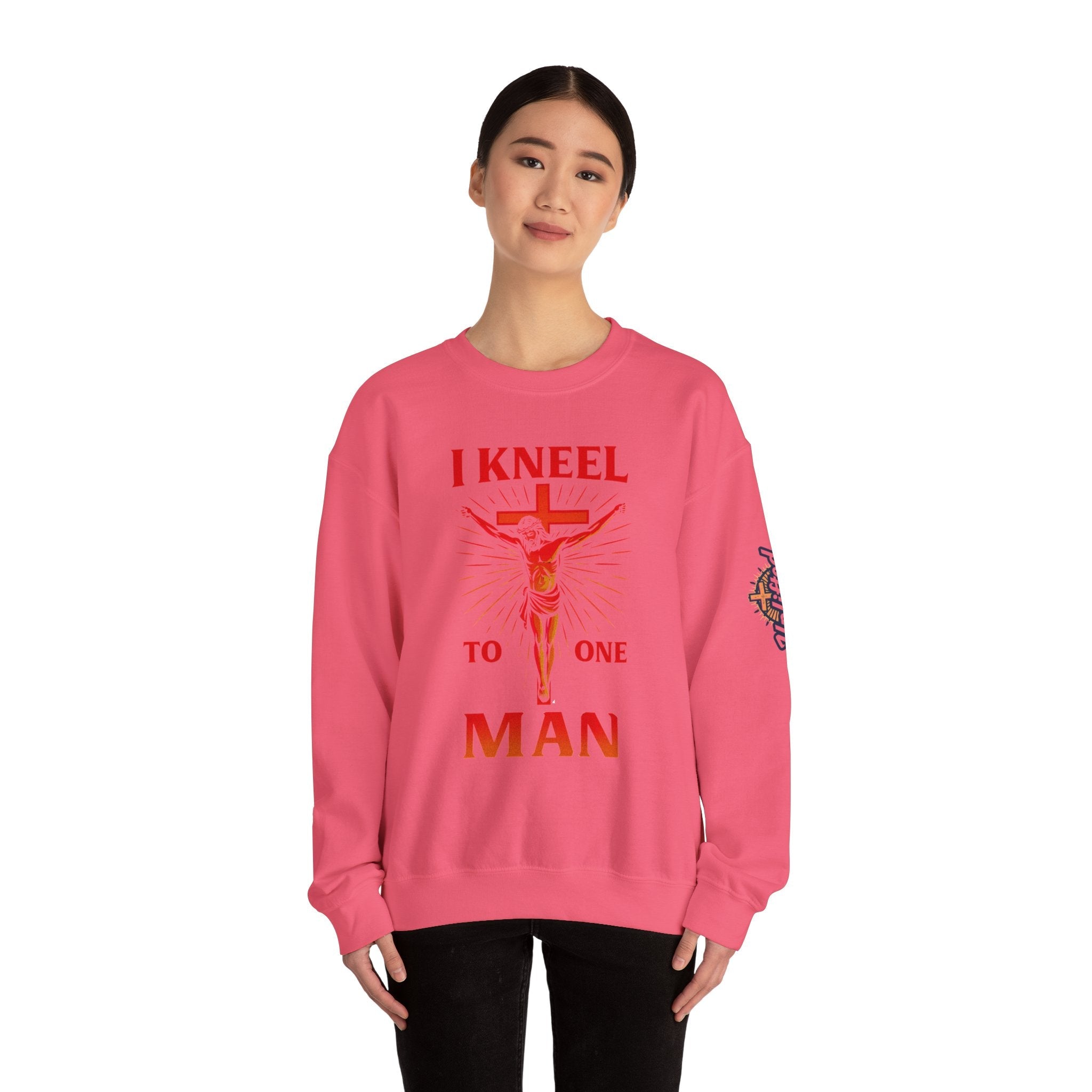 I Kneel to One Man Sweatshirt – Crucifixion Christian Sweatshirt for Unashamed Devotion & Bold Faith Printify