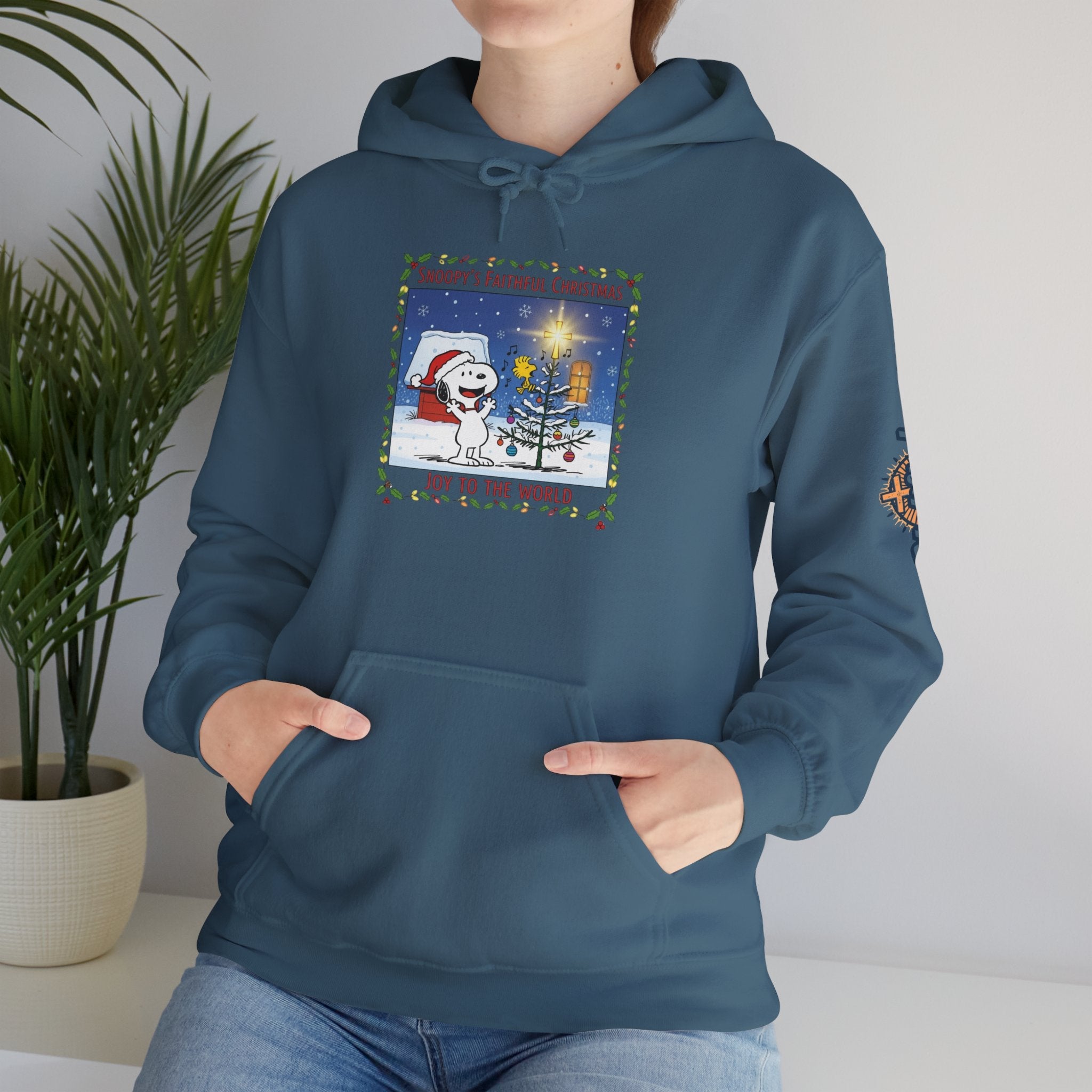 🎄 Faithful Christmas Friends – Christian Holiday Hoodie | Festive Tree & Cartoon Duo | Heartwarming Christmas Tee by Uplifted Gear Printify