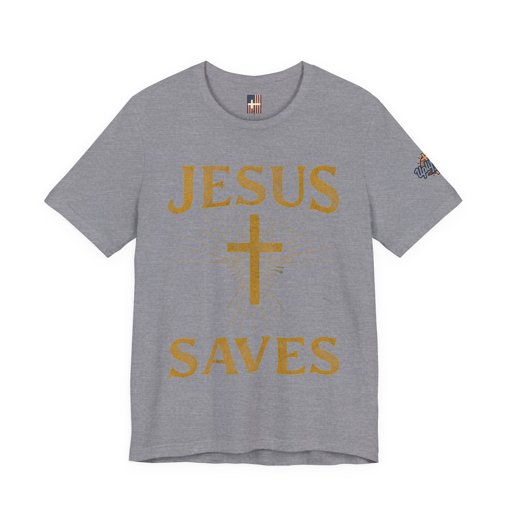 Jesus Saves T-shirt – Radiant Cross & Rays of Light Christian T-shirt for Eternal Hope & Faith Printify