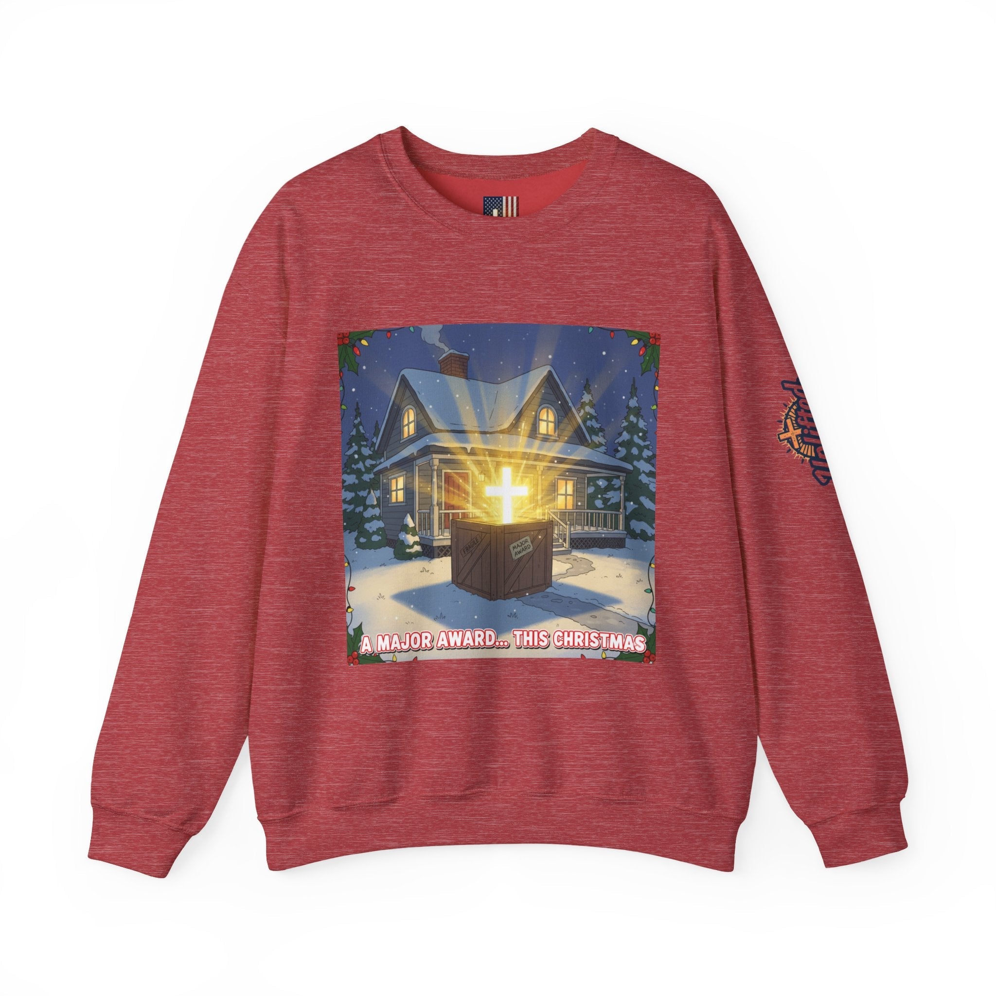 A Major Award This Christmas Sweatshirt – Fragile Leg Lamp Parody Cross Unboxing Christian Sweatshirt for Hilarious Faith & Holiday Glow Printify