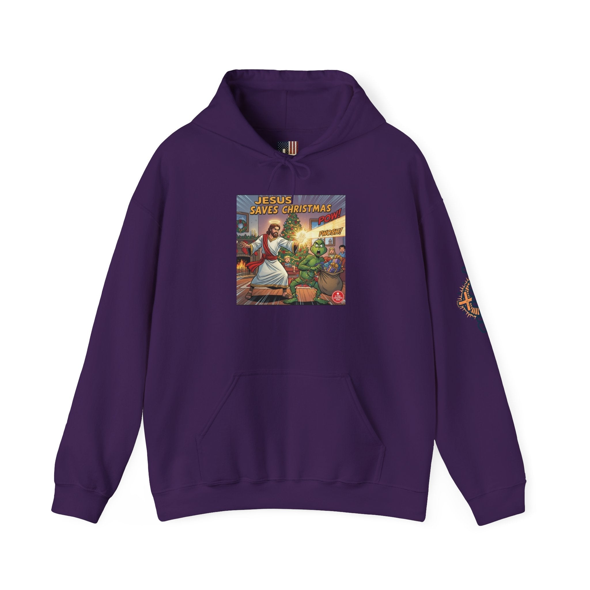 Jesus Saves Christmas Hoodie – Grinch vs Savior Light Battle Christian Sweatshirt for Hilarious Holiday Faith & True Joy Printify