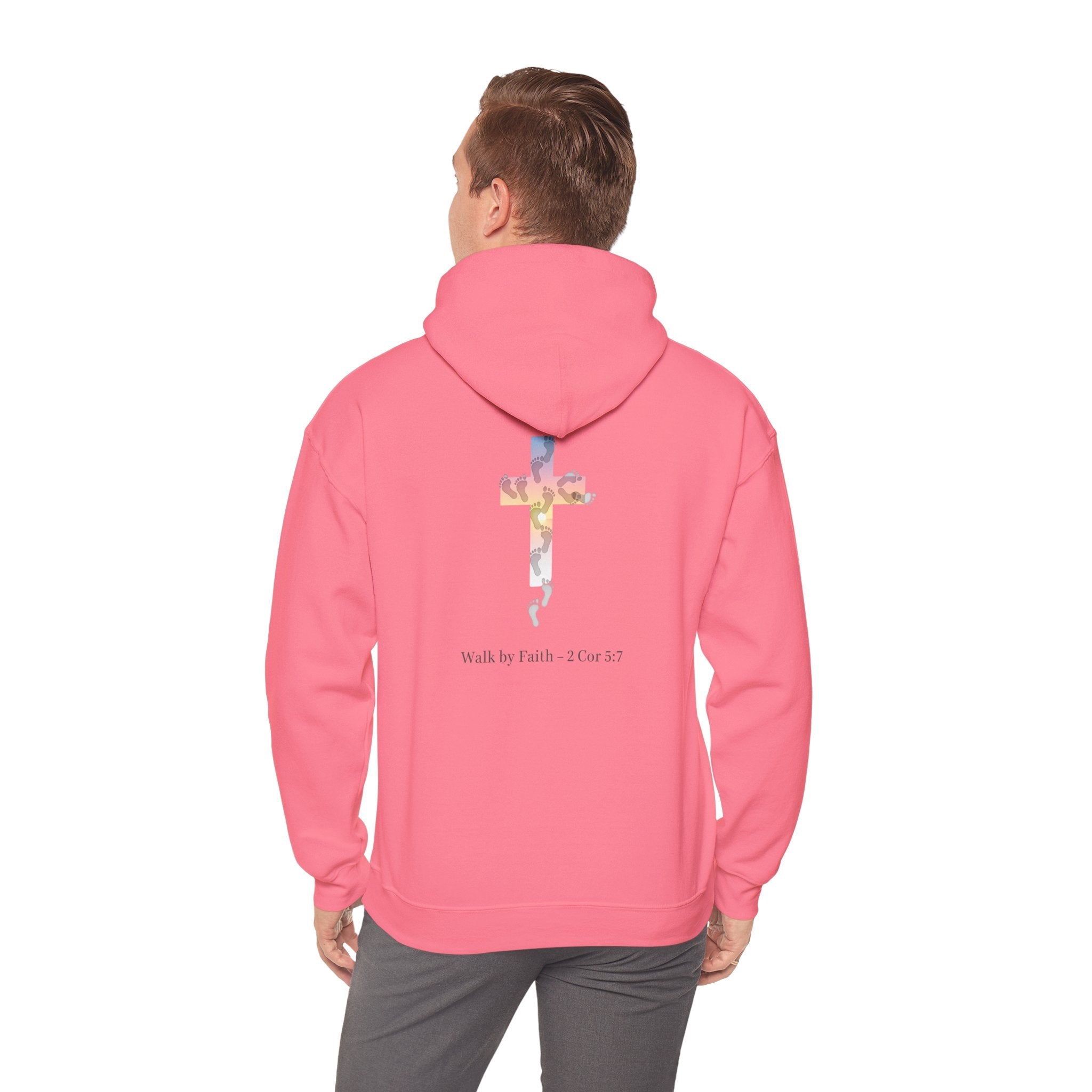 Walk by Faith Hoodie – Cross & Footprints Christian Hoodie for Cozy Inspiration Printify