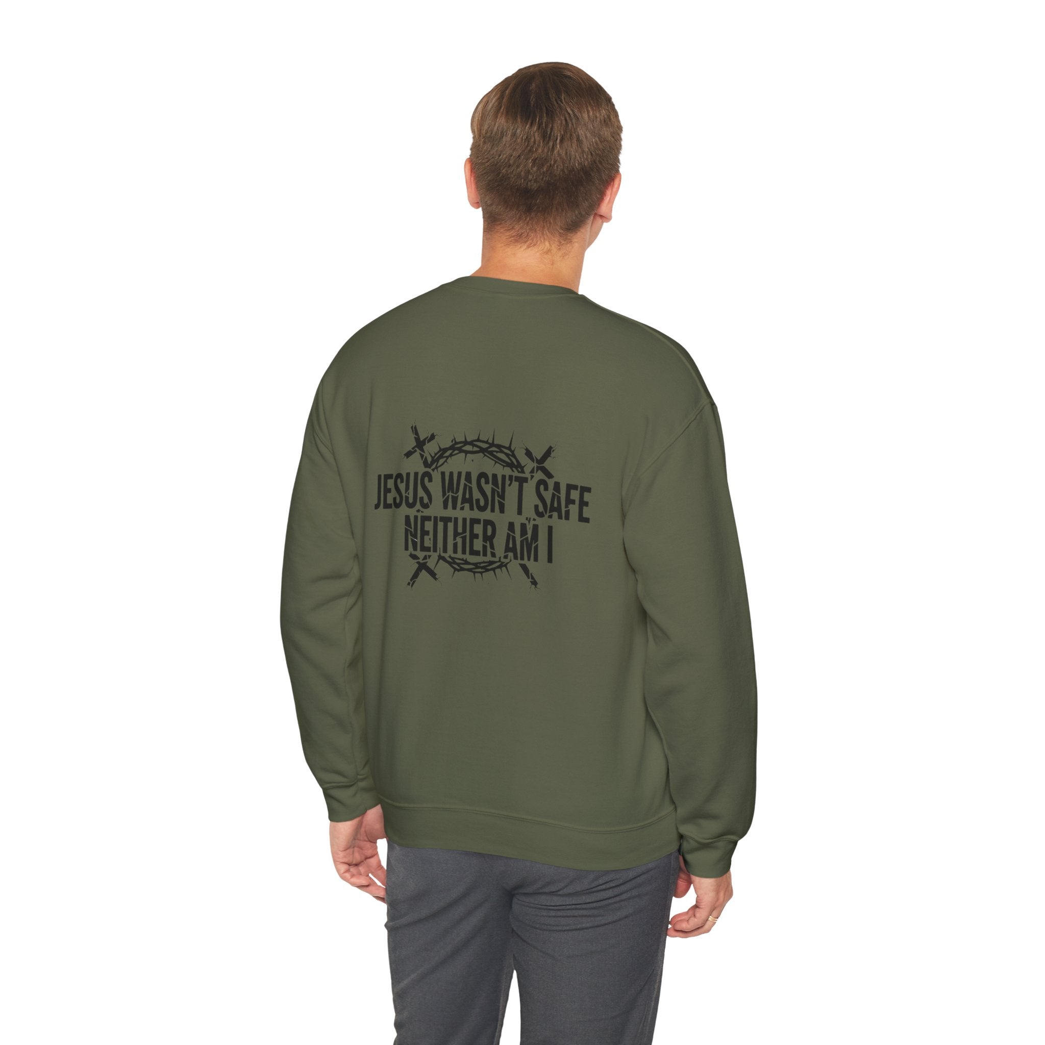 ⚡ Jesus Wasn’t Safe – Neither Am I | Bold Christian Sweatshirt | Storm-Walking Faith Tee | Minimalist Black & White Design | Uplifted Gear Printify