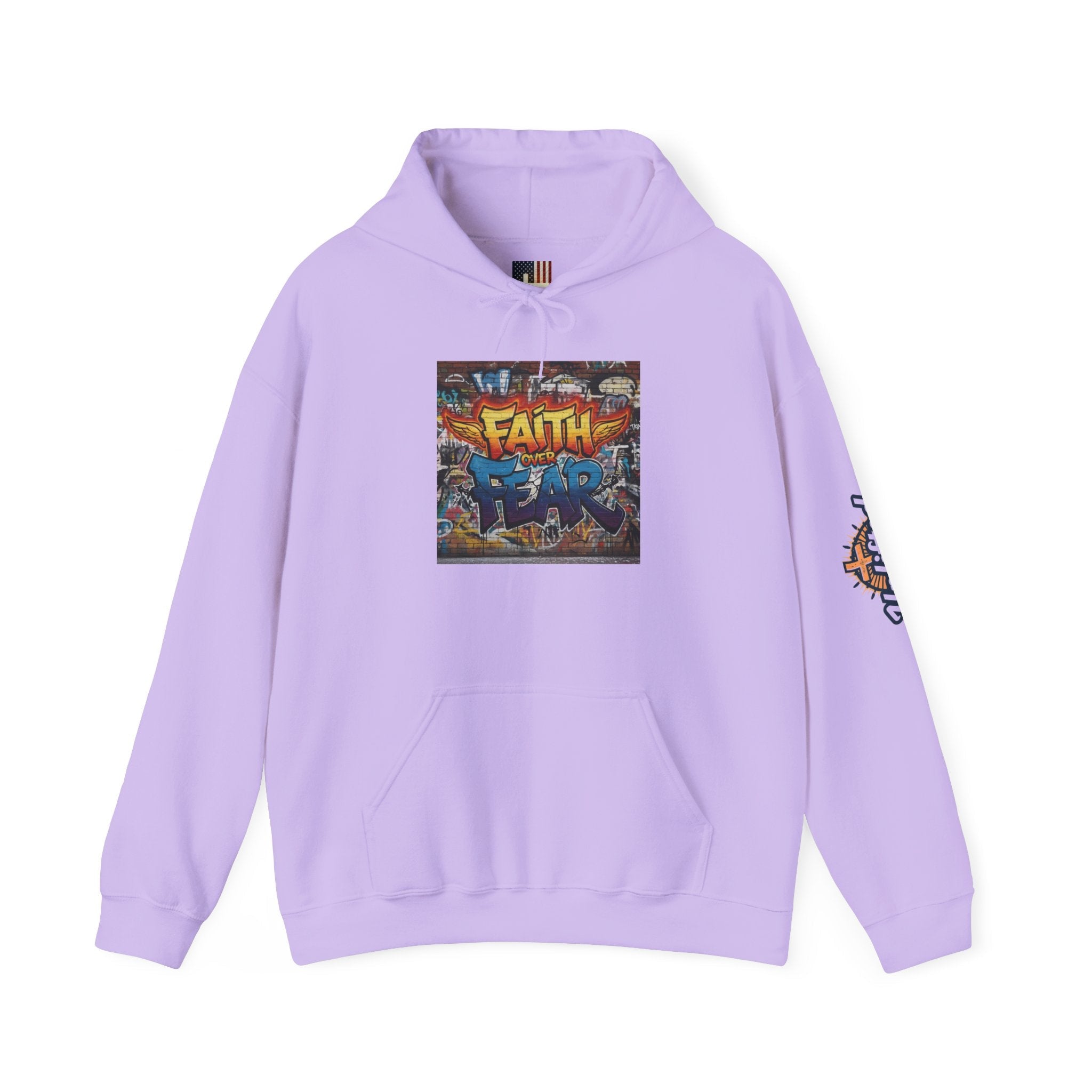 Faith Over Fear Hoodie – Graffiti Wall Christian Sweatshirt for Bold 2 Corinthians 5:7 Streetwear & Unshakable Faith Printify
