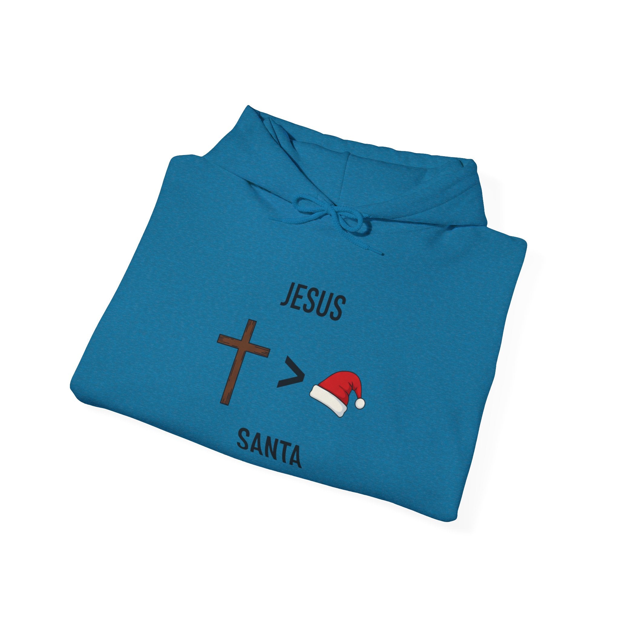🎄 Jesus > Santa – Minimalist Christian Christmas Hoodie | Bold Faith Over Holiday Tee | Cross vs Santa Hat Design | Uplifted Gear Printify