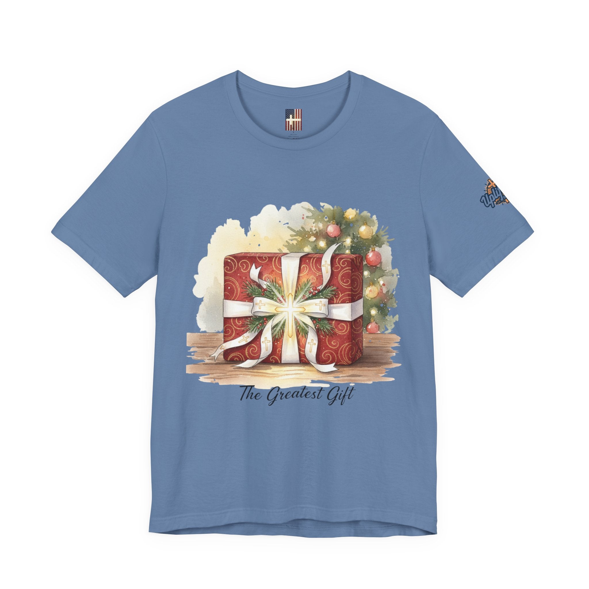 The Greatest Gift T-shirt – Cross Bow Present Christian T-shirt for Christmas Salvation & Eternal Faith Printify
