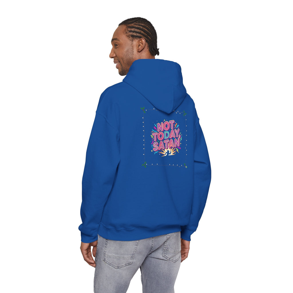 🔥 Not Today, Satan – Retro 90s Christian Hoodie | Neon Faith Tee | Funky Cartoon Devil | Bold Bible Verse Shirt | Uplifted Gear Printify