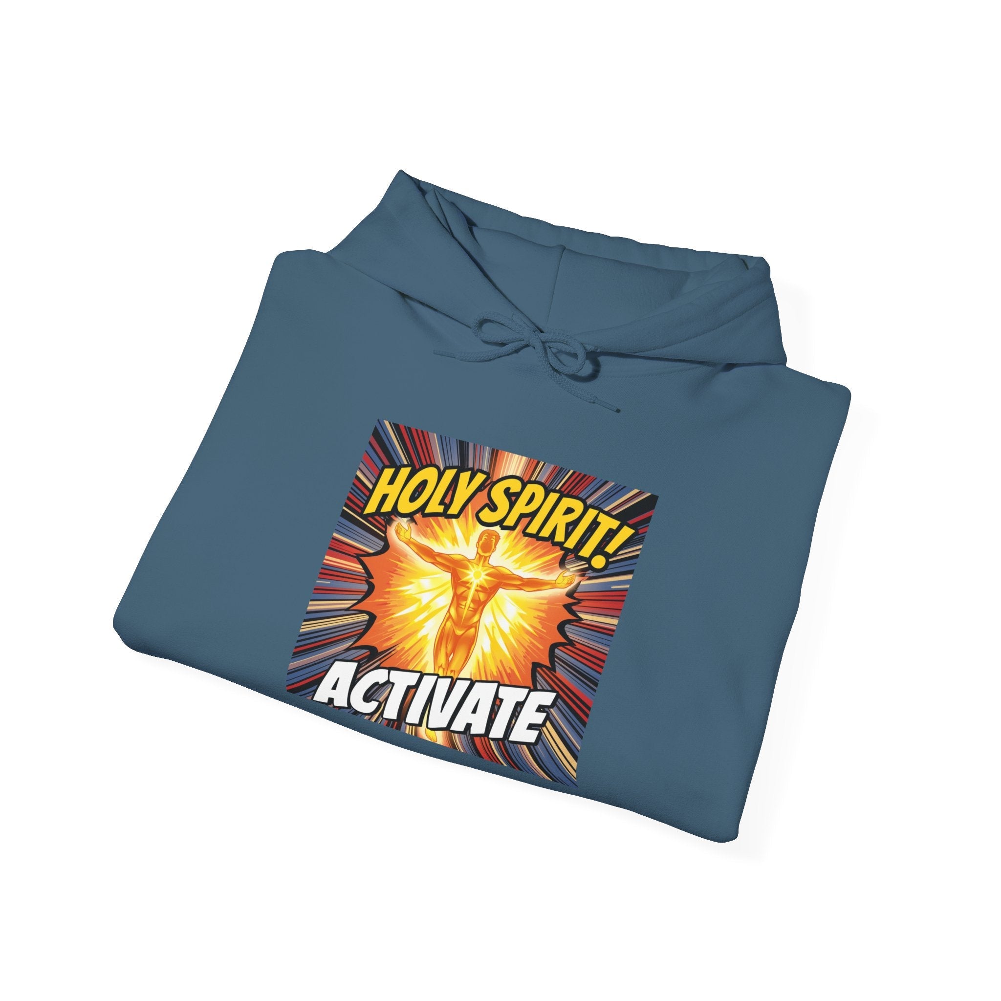 Holy Spirit Activate Hoodie – Superhero Christian Sweatshirt with Vibrant Power-Up Design for Faith-Fueled Boldness Printify