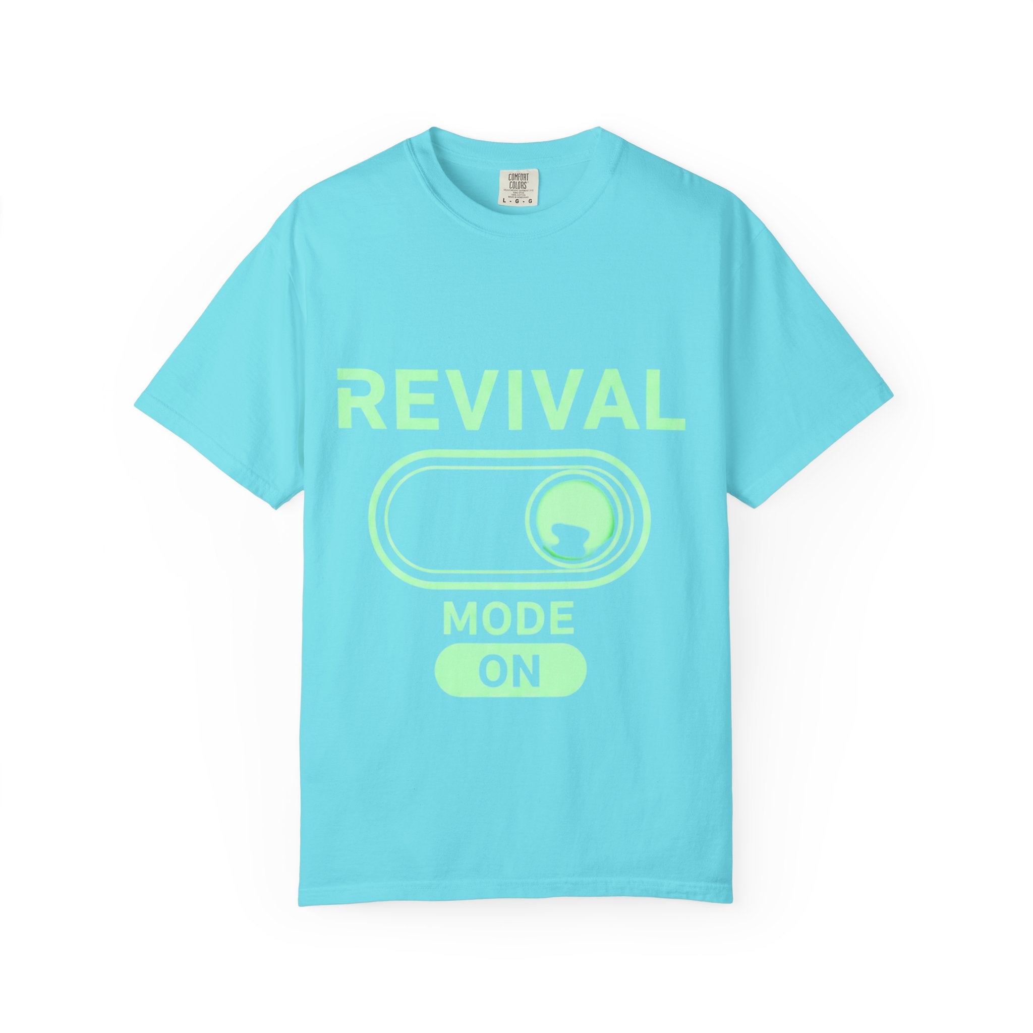 🔥 Revival Mode: ON – Christian Techwear T-Shirt | Glowing Green Faith Switch | Futuristic Jesus Shirt | Activate Your Spiritual Awakening | Uplifted Gear Printify