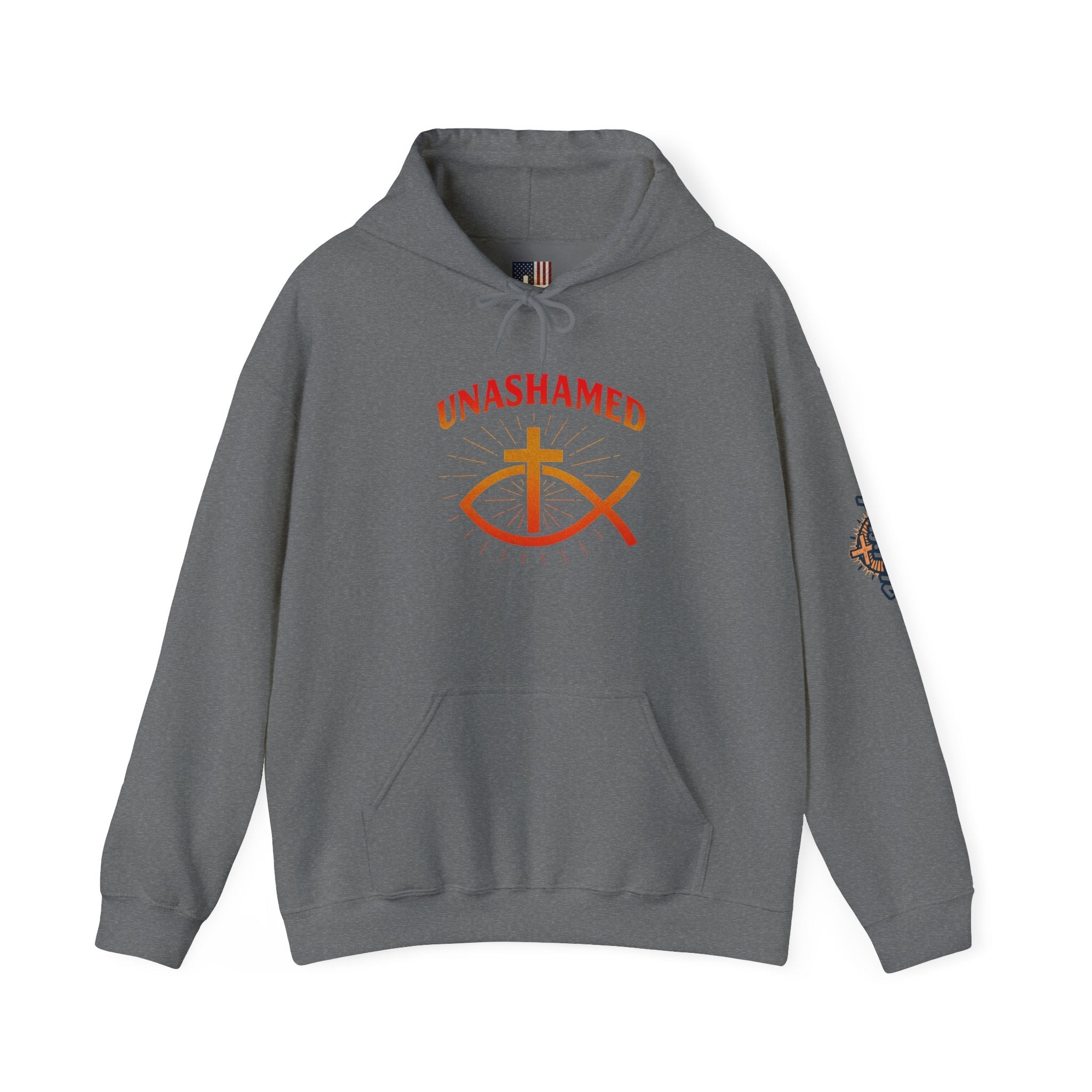 Unashamed Hoodie – Ichthys Jesus Fish & Cross Christian Sweatshirt for Romans 1:16 Bold Faith Printify