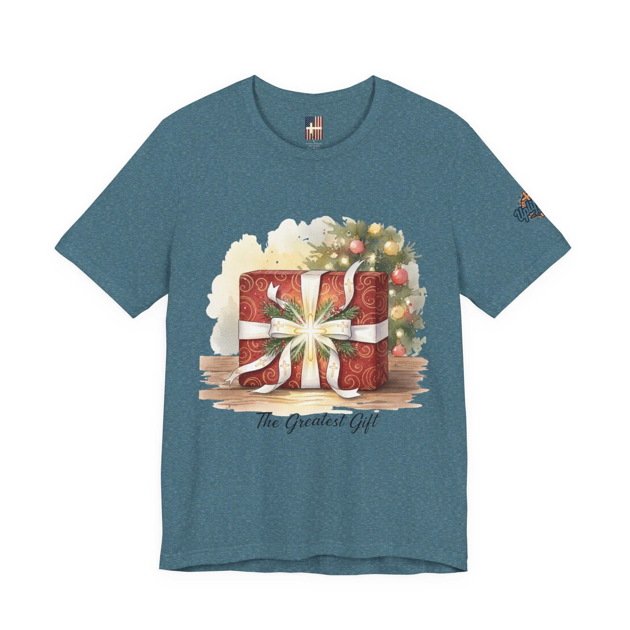 The Greatest Gift T-shirt – Cross Bow Present Christian T-shirt for Christmas Salvation & Eternal Faith Printify