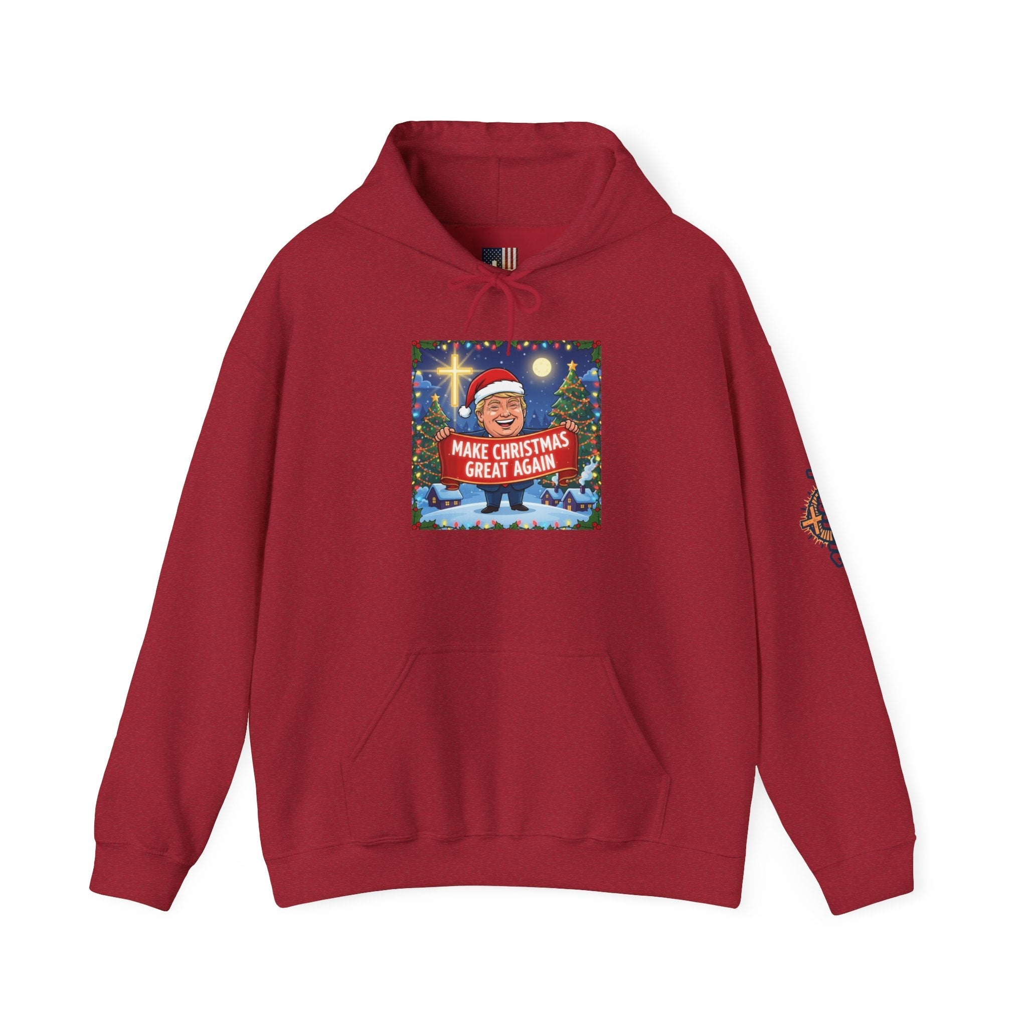 🎄 Make Christmas Great Again – Patriotic Christian Christmas Hoodie | Bold Holiday Faith Tee | Red & White Banner Design | Uplifted Gear Printify