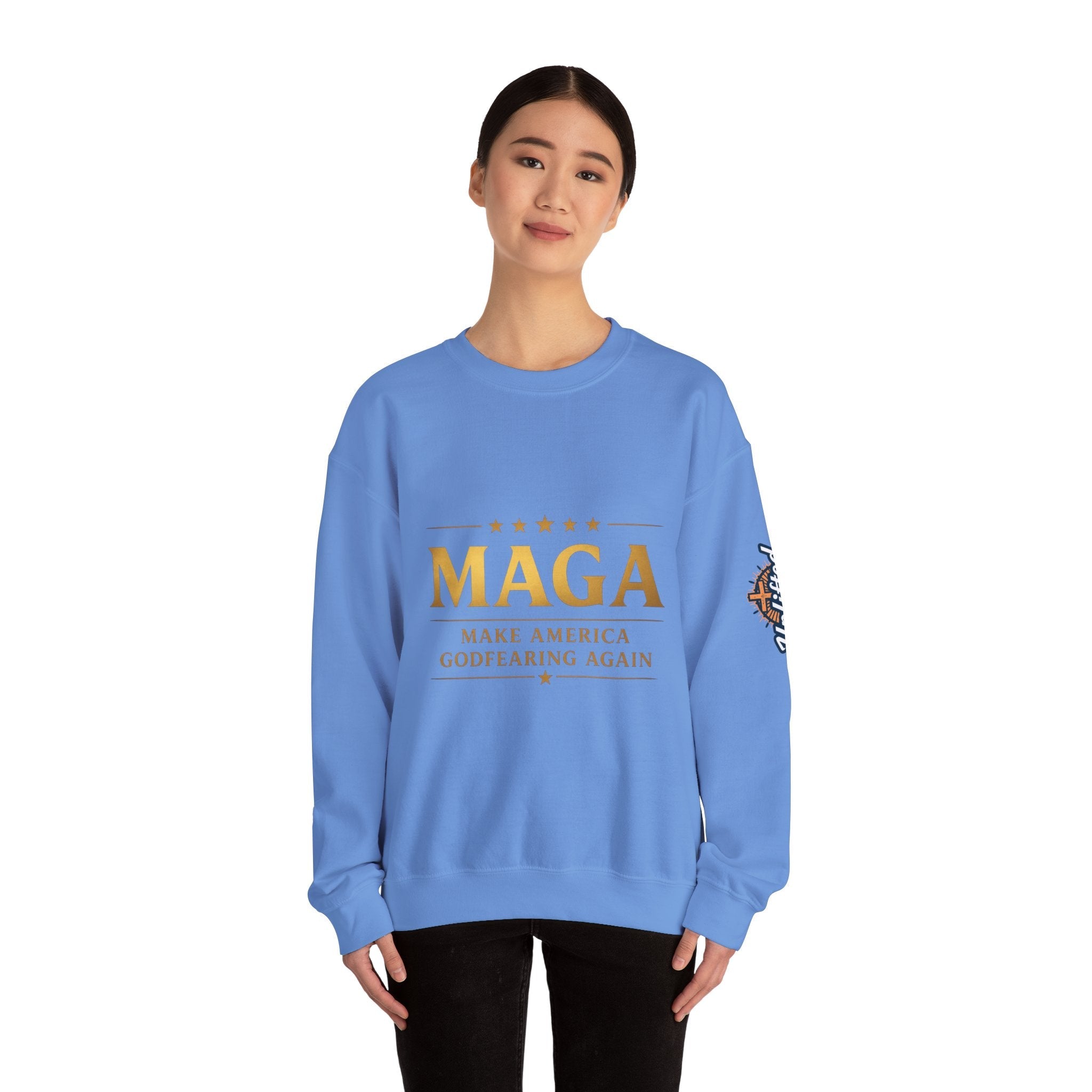 Sweatshirt — "MAGA Make America Godfearing Again" Gold Logo Crewneck Printify