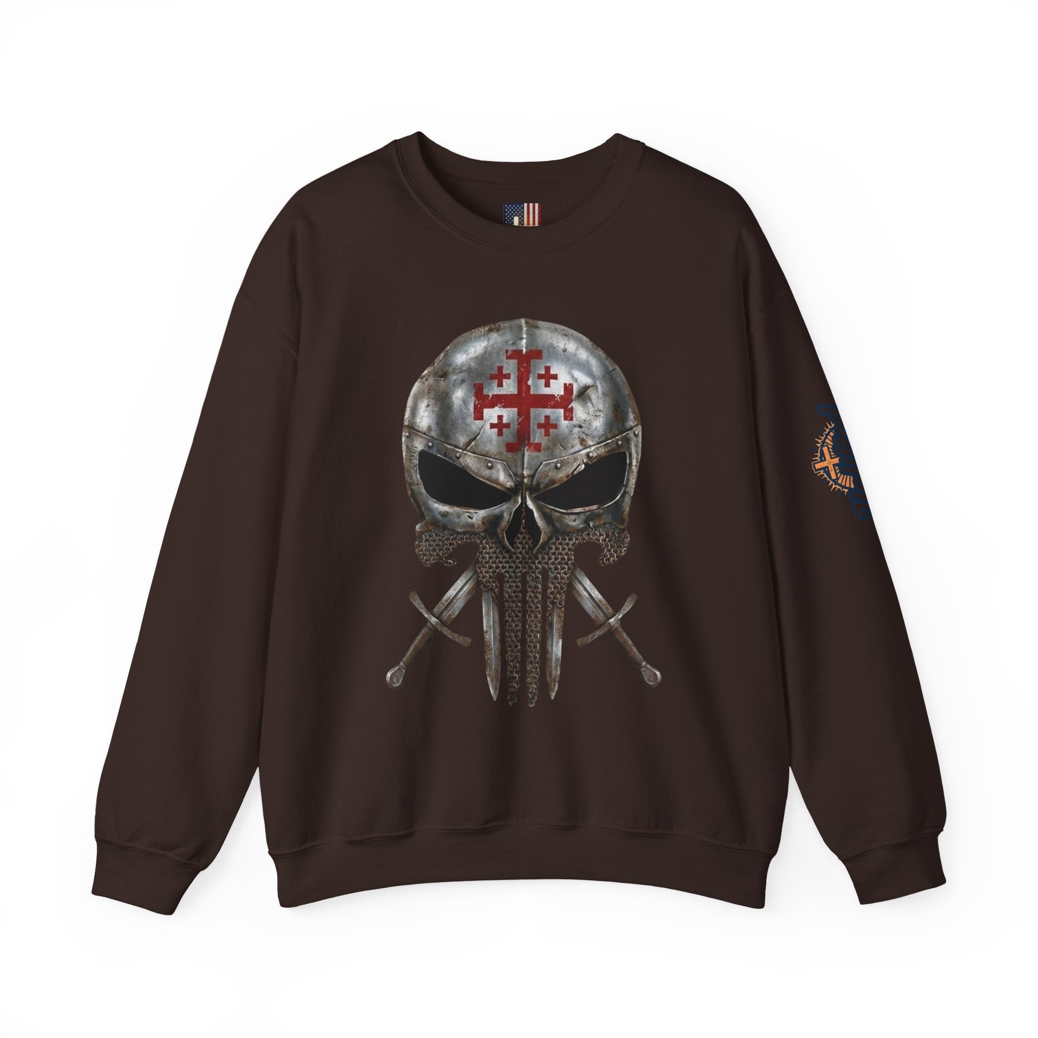 Crusader Knight Christian Skull Sweatshirt - Warrior Armor of God Sweatshirt Printify