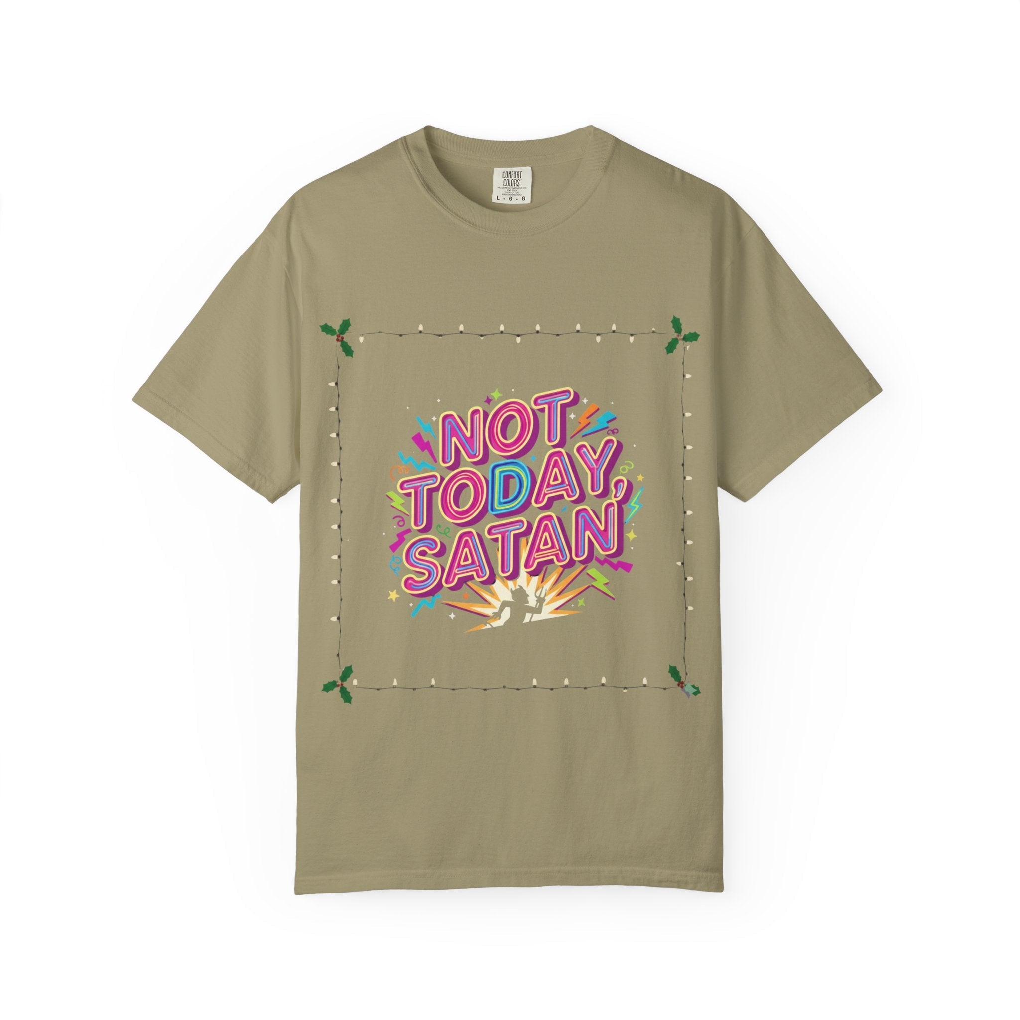🔥 Not Today, Satan – Retro 90s Christian T-Shirt | Neon Faith Tee | Funky Cartoon Devil | Bold Bible Verse Shirt | Uplifted Gear Printify