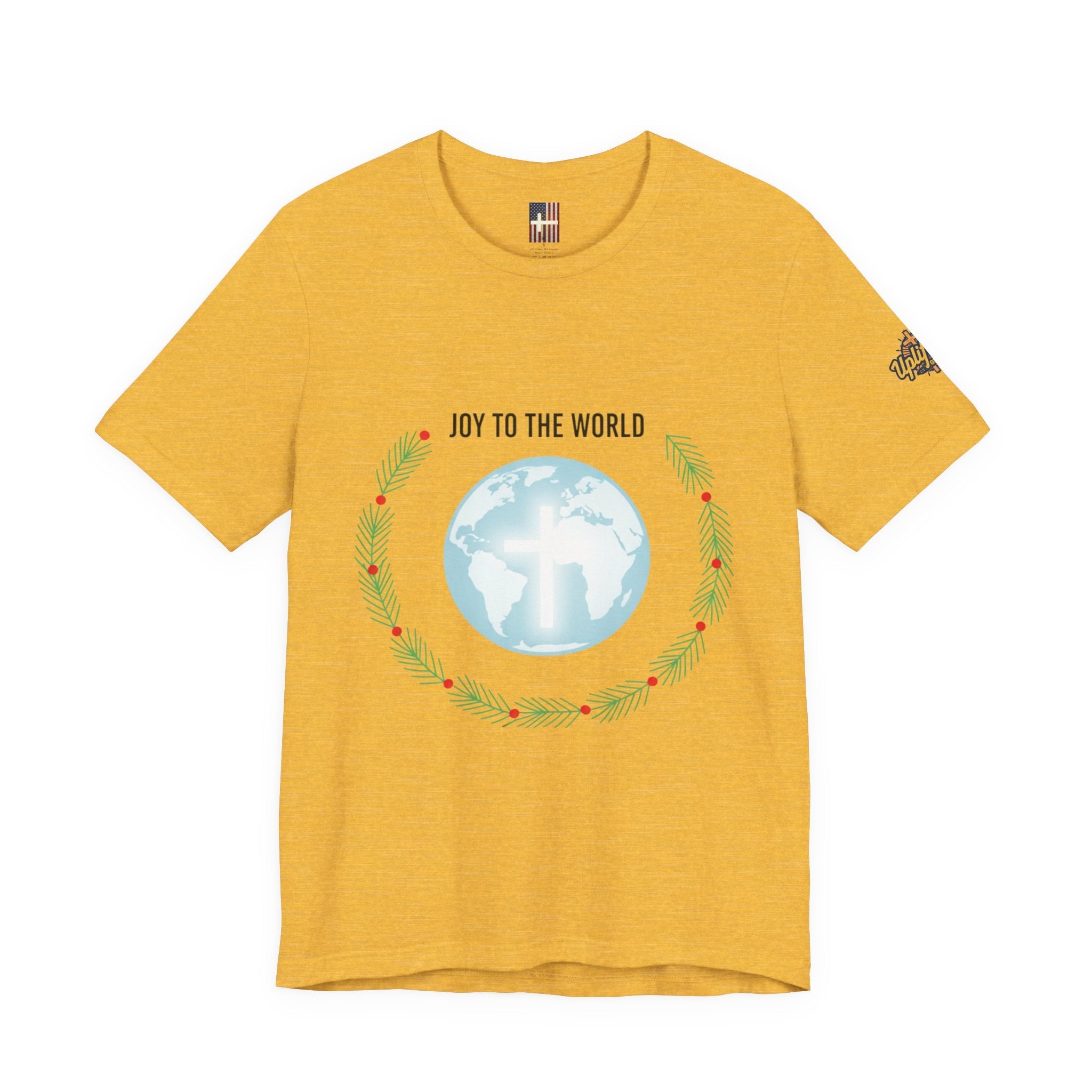 Joy to the World T-shirt – Wreath Earth Nativity Christian Christmas T-shirt for Isaiah 9:6 Holiday Faith & Festive Joy Printify