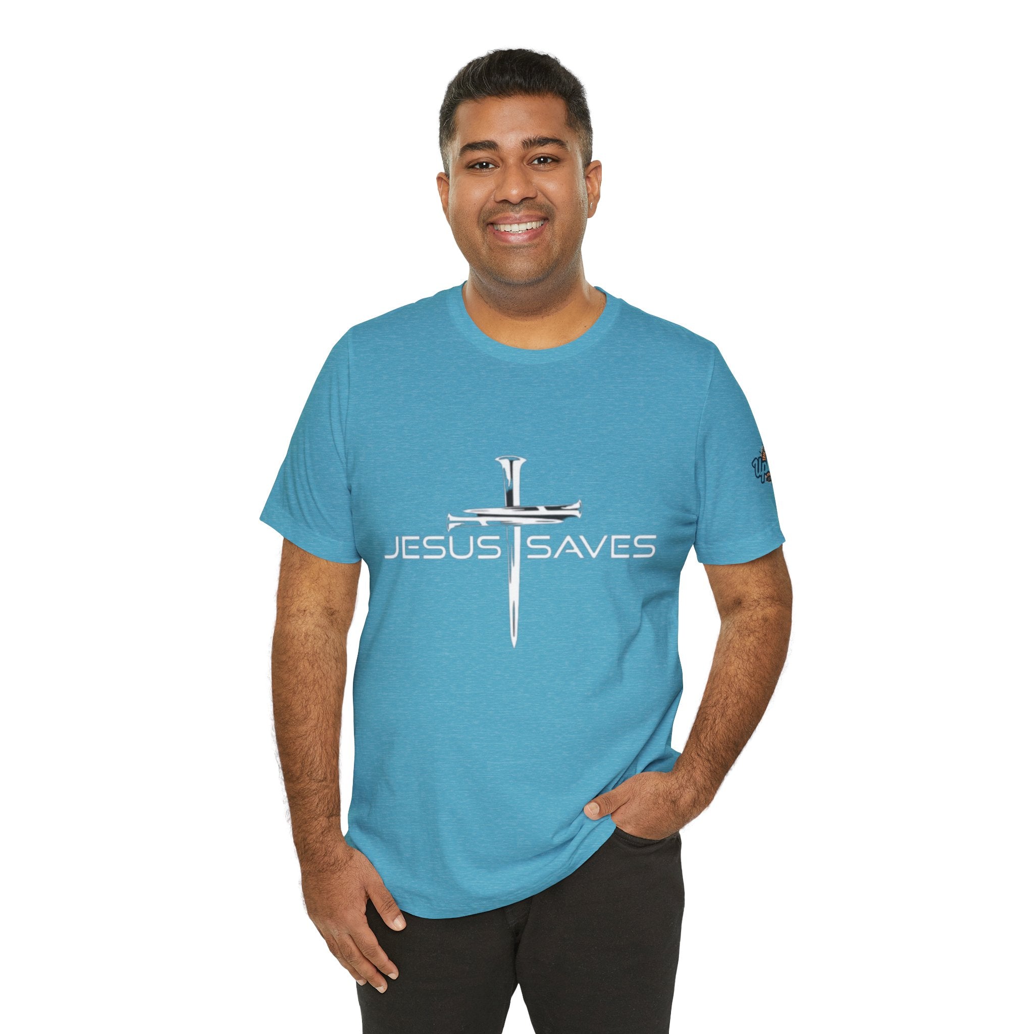 Jesus Saves T-shirt – 3 Nails Crucifix Cross Christian T-shirt for Redemption Faith & Bold Salvation Printify